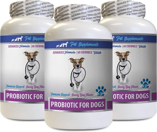 Dog Breath freshener - PROBIOTICS for Dogs - Healthy Gut - Stop Gas Diarrhea and Bad Breath - Digestive Boost - acidophilus probiotic for Dogs - 3 Bottles (180 Treats)