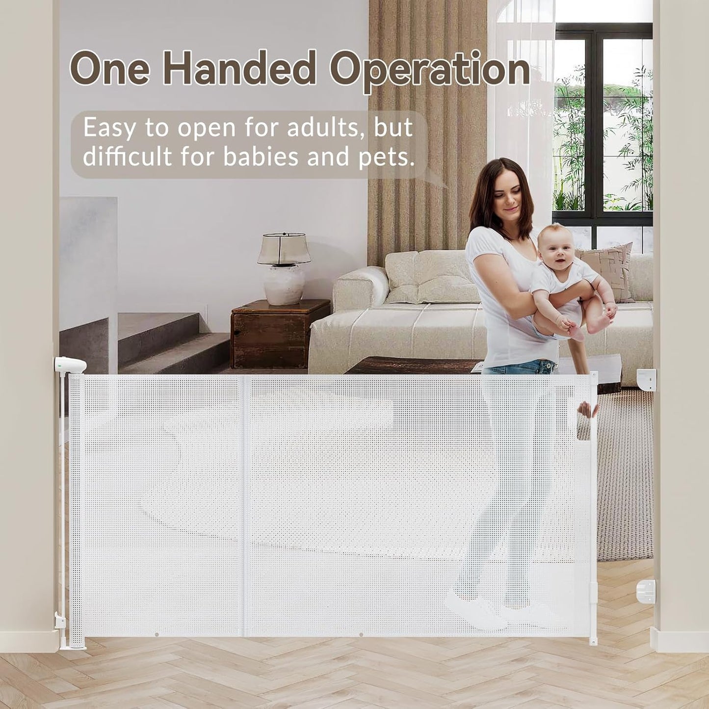 138 Inch Reinforced Retractable Baby Gates Extra Wide, Uamector Mesh Baby Gate or Dog Gate,Toddler Pet Retractable Gate Adjustable Length for Large Openings Stairs Doorways Hallway Indoor Outdoor