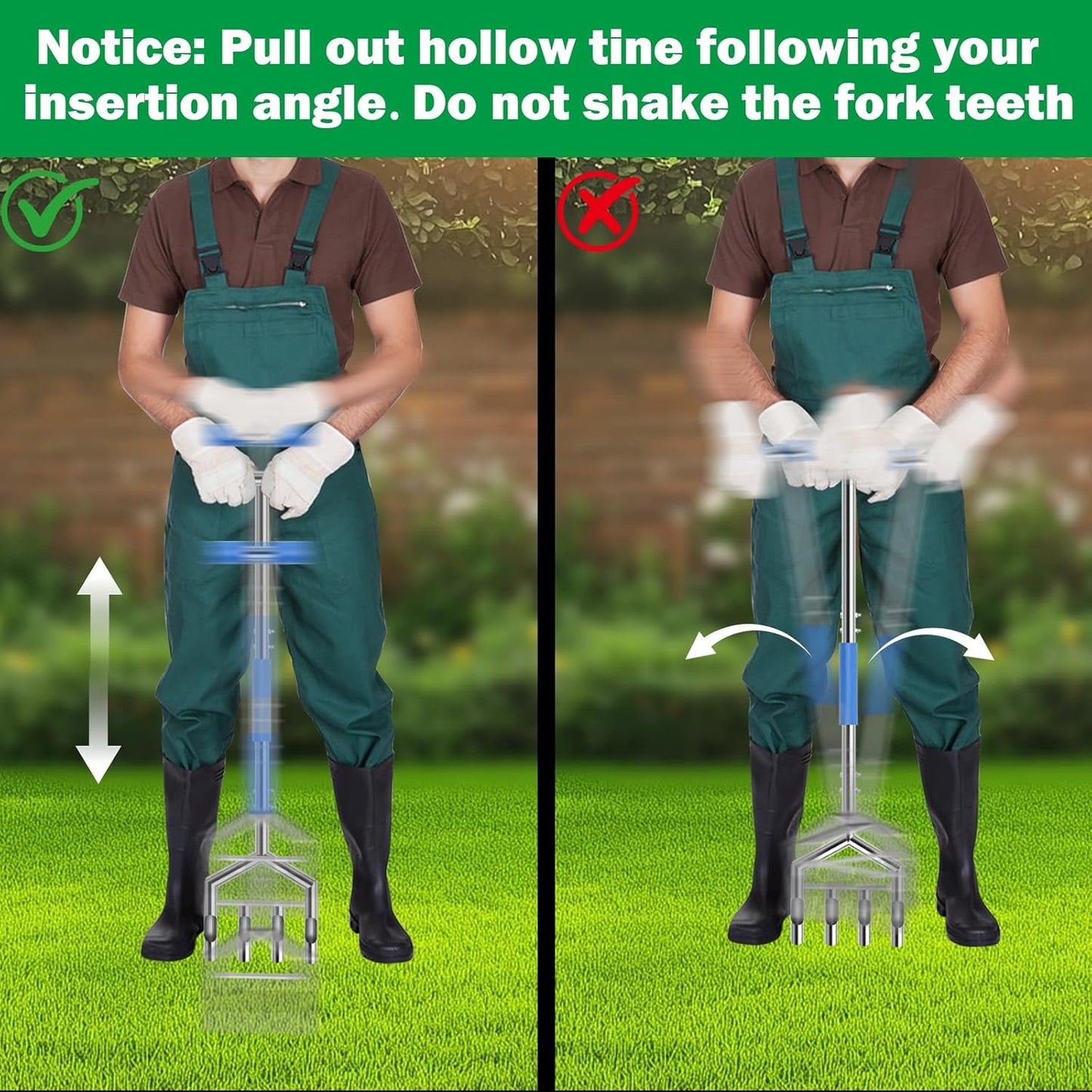 Manual Core Aerator Lawn Tool - Lawn Aeration Tool with 4 Hollow Tine,Handheld Lawn Care Coring Soil Aerator for Lawn,Yard,Golf Course,Agriculture,Garden,Farm Aerator