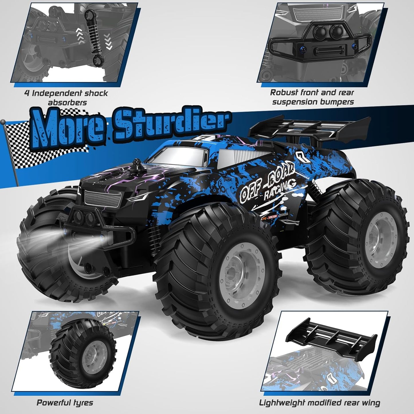 Remote Control Car, All-Terrain Remote Control Truck for Boys, Rechargeable Rc Truck with LED, 1:20, 10KM/H, 2 Motors, 2.4GHZ, Speed Friendly, Sturdy, Rc Cars for Christmas, Kids, Beginner