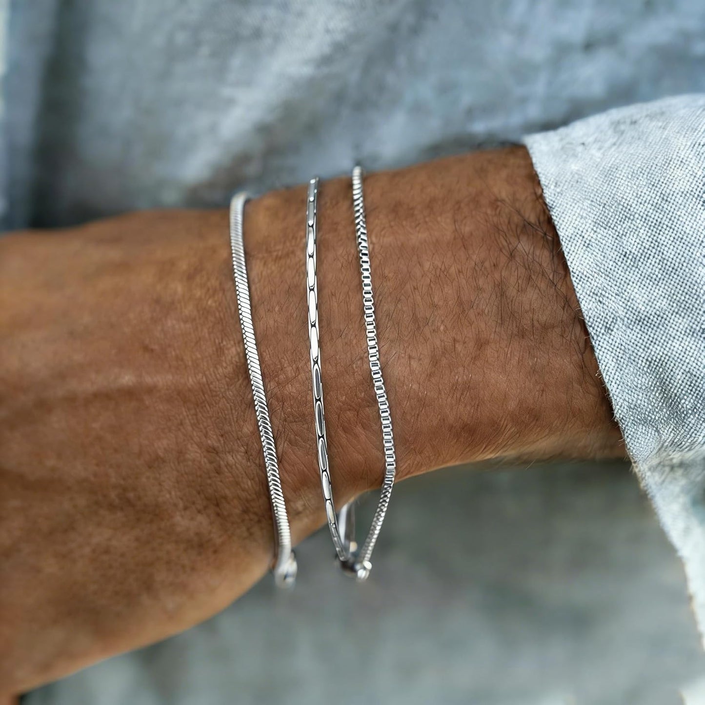 Mens Bracelet - Dainty Gold/Silver Chain Bracelet Stack 14K Gold Plated Silver Bracelets for Men Stainless Steel Adjustable Cross Charm Cuban Link Bracelet Snake Jewelry Set to Men Dad Birthday Day