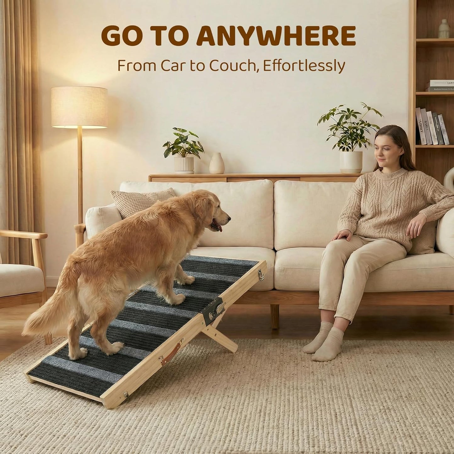 Foldable Dog Ramp for Bed - Non-Slip Dog Ramps for Small Dogs for Couch, SUV & Truck - 5 Adjustable Height from 17'' to 29'' Pet Steps to Go on Bed, Supports Up to 200lbs