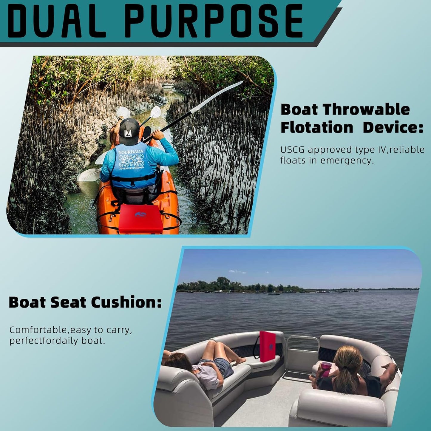 Throwable Flotation Cushion,Emergency Marine Foam Flotation Throwable Device,USCG Approved Type IV PFD Boat Throw Seat Cushion Life Preserver Emergency Safety Equipment for Boat Kayak Canoe Red-2PK