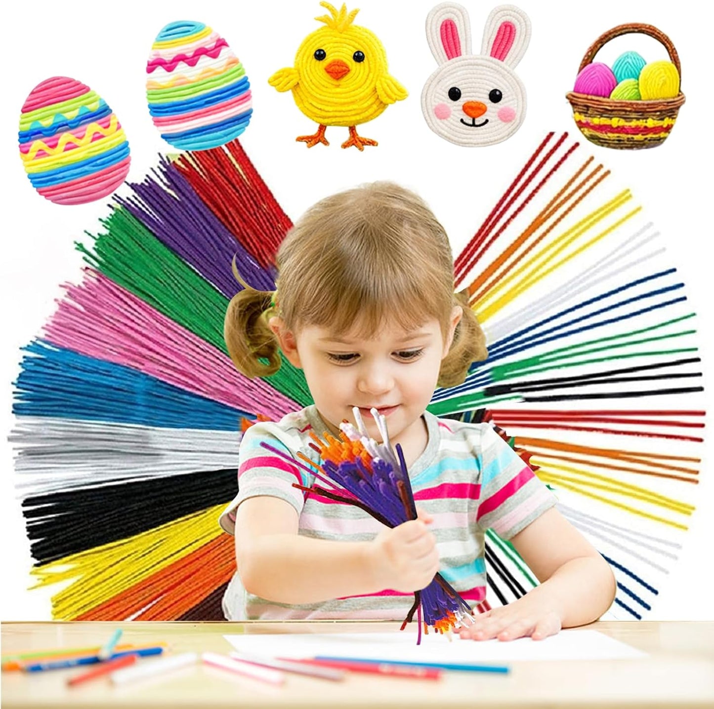 500PCS Wiky Sticks for Kids – Easter Gitfs Mess-Free Sensory Toy, Non-Toxic Wax Yarn Sticks for Travel, Road Trips, Airplane & Restaurant Activities, DIY Arts & Crafts, 13 Colors
