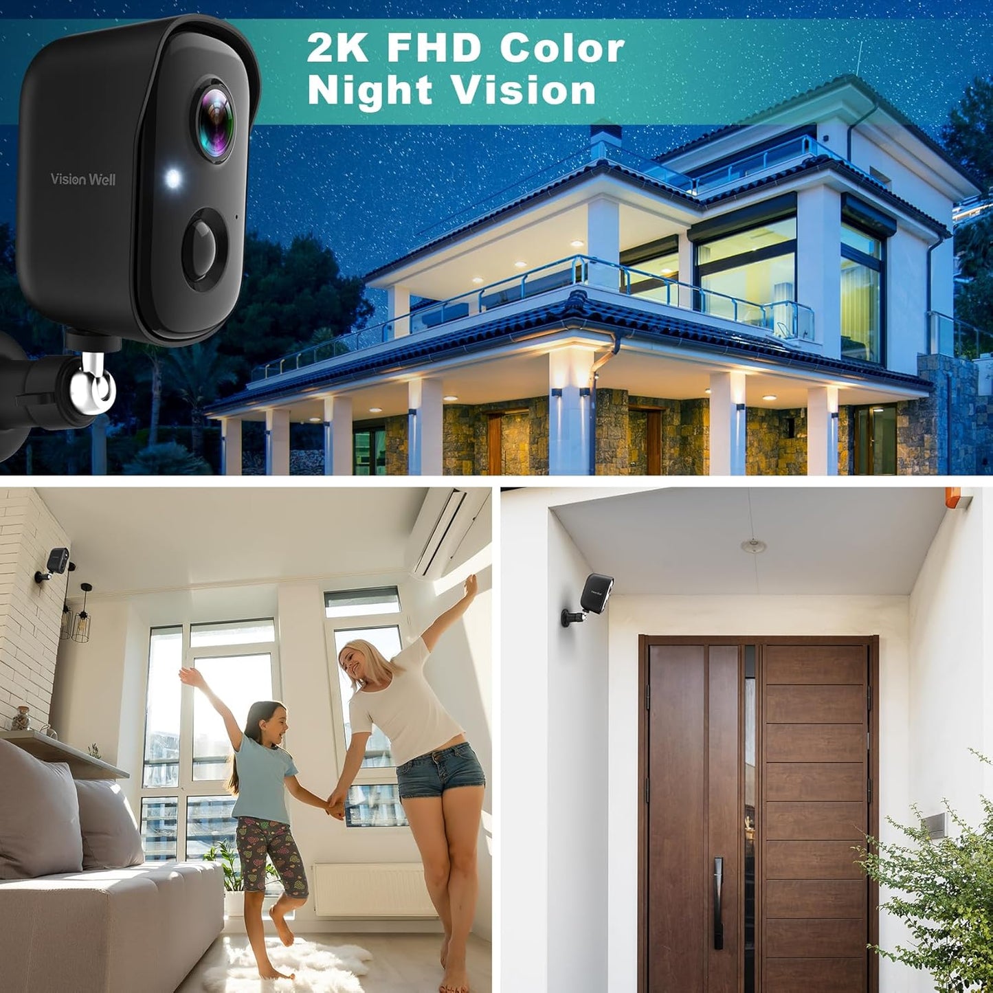 Security Cameras Wireless Outdoor, 2K Battery Powered AI Motion Detection Spotlight Siren Alarm WiFi Surveillance Indoor Home Camera, Color Night Vision, 2-Way Talk, Cloud/SD Storage-Black WiFi Camera