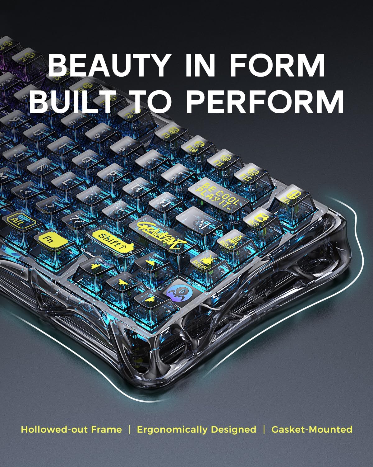 GravaStar Mercury K1 Lite 75% Gaming Keyboard, 2.4GHz/BT/Wired Tri-Mode Wireless Keyboard, Gasket Hot Swappable Mechanical Keyboard, Pre-lubed Linear Switches, RGB Backlit (Transparent Black)