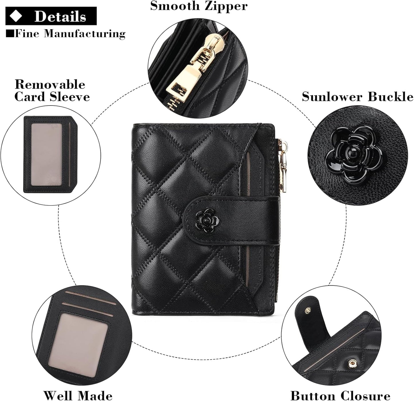 Small Wallets for Women Leather Bifold Wallet Women RFID Blocking Purse Credit Card Holder with 15 Card Slots and ID Window Coin Pocket