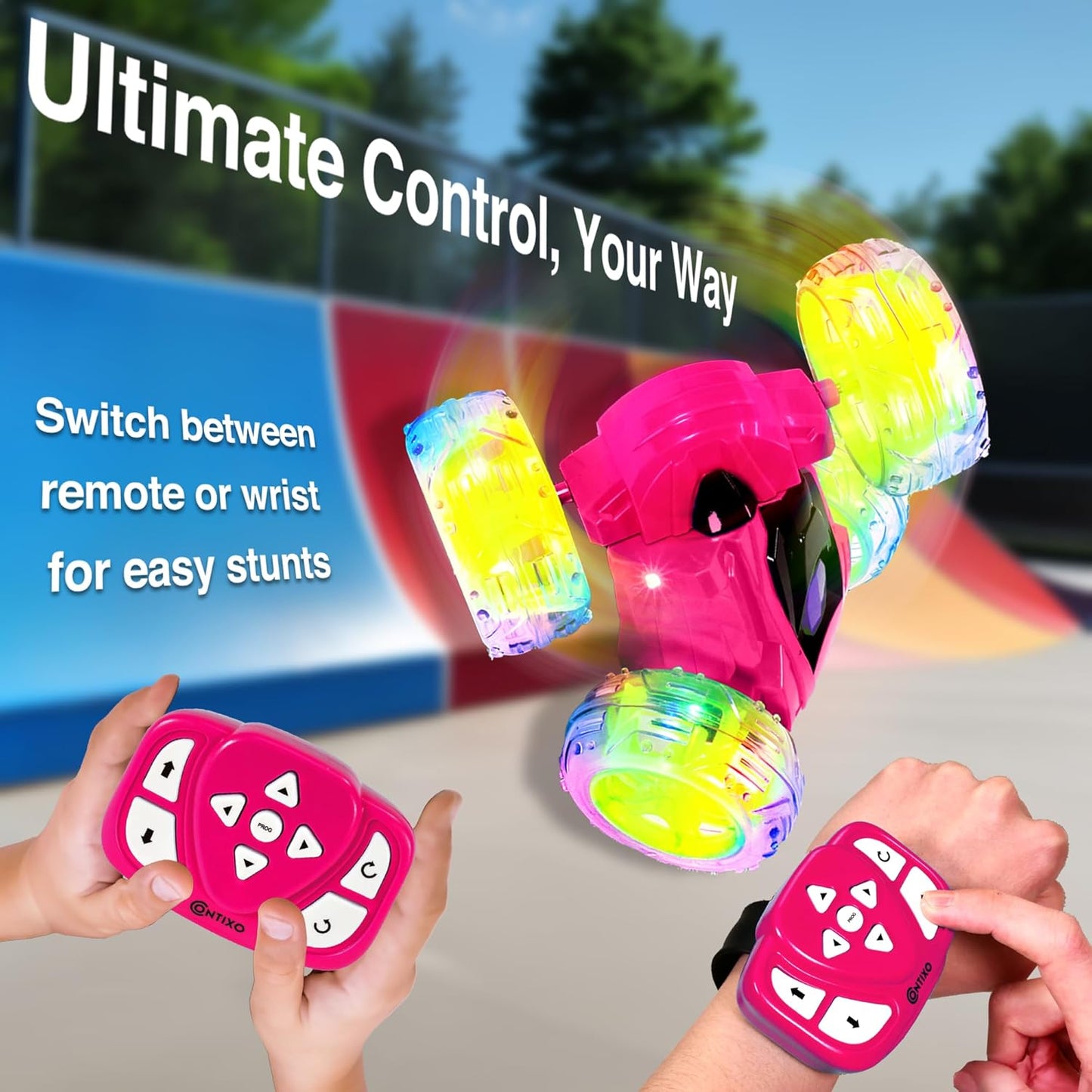 Contixo SC3 RC Stunt Car, Pink 2.4GHz 4WD Double-Sided 360° Rotating flip Racer Remote Control Toy Cars with LED Lights for Kids Girls Boys Age 4-12 Birthday Gift