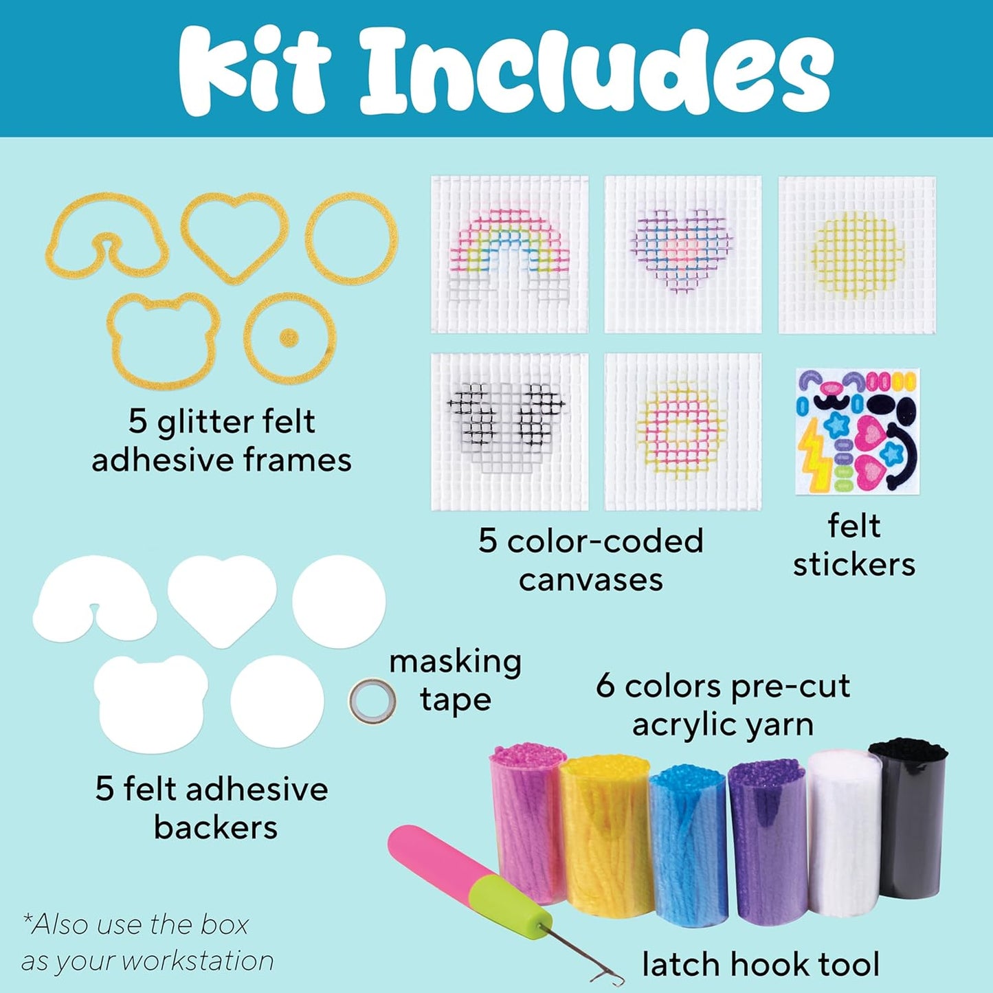 Creativity for Kids Make Your Own Latch N' Patch Fuzzy Stickers Kit | Assemble, Trim & Decorate 5 DIY Yarn Patches | Mess-Free Latch Hook Craft | Sleepover & Screen-Free Kids Activity (Ages 7+)