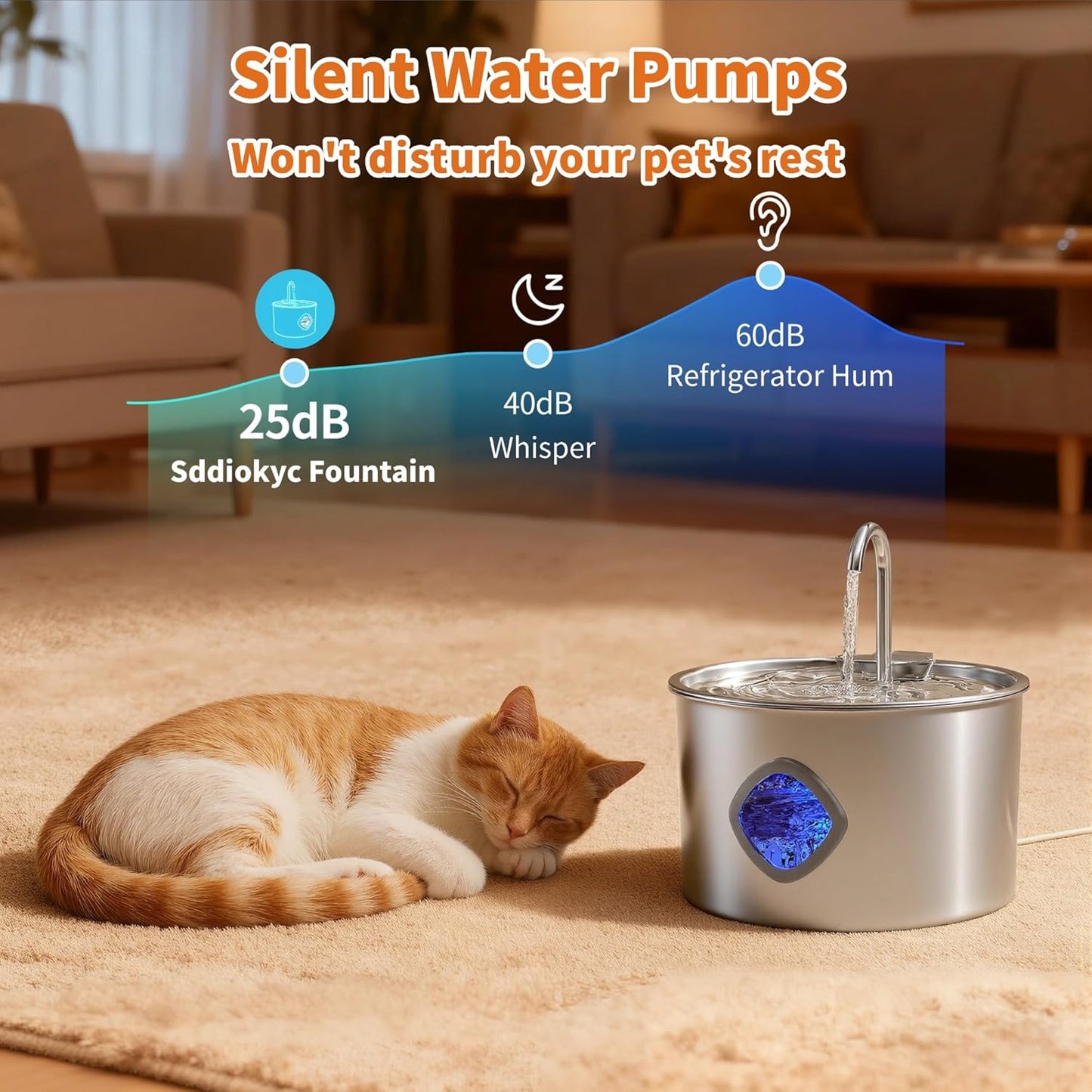 Cat Water Fountain Stainless Steel: 108oz/3.2L Cat Fountain for Drinking - Pet Water Fountains for Cats Indoor - Dog Water Bowl Dispenser - Pets Feeding & Watering Supplies - for Small Animals