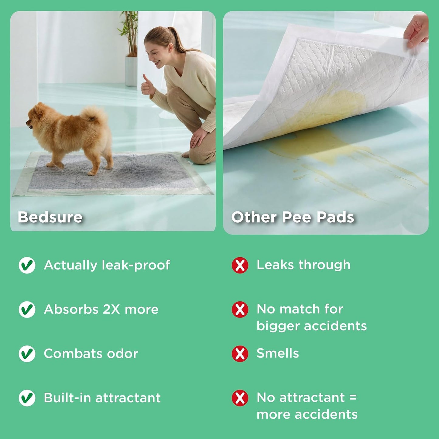 Bedsure Dog Pee Pads Extra Large, 28" x 34" Puppy Pads 52 Count, Super Absorbent & Leak Proof, XL Training Pads Quick Dry Disposable Potty Pad with Odor-Control Activated Carbon & ECO Green Material