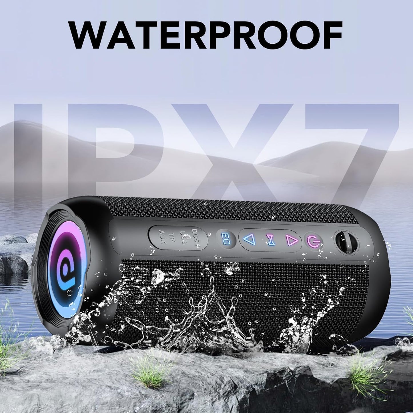Portable Bluetooth Speaker, Bluetooth 5.4 Speaker, 30W Dual Speaker, 2.0 Channel, Deep Bass, 30H Playtime, Colorful RGB Lights, IPX7 Waterproof, TWS pairing for Outdoor/Home/Party/Travel, Gift Ideas