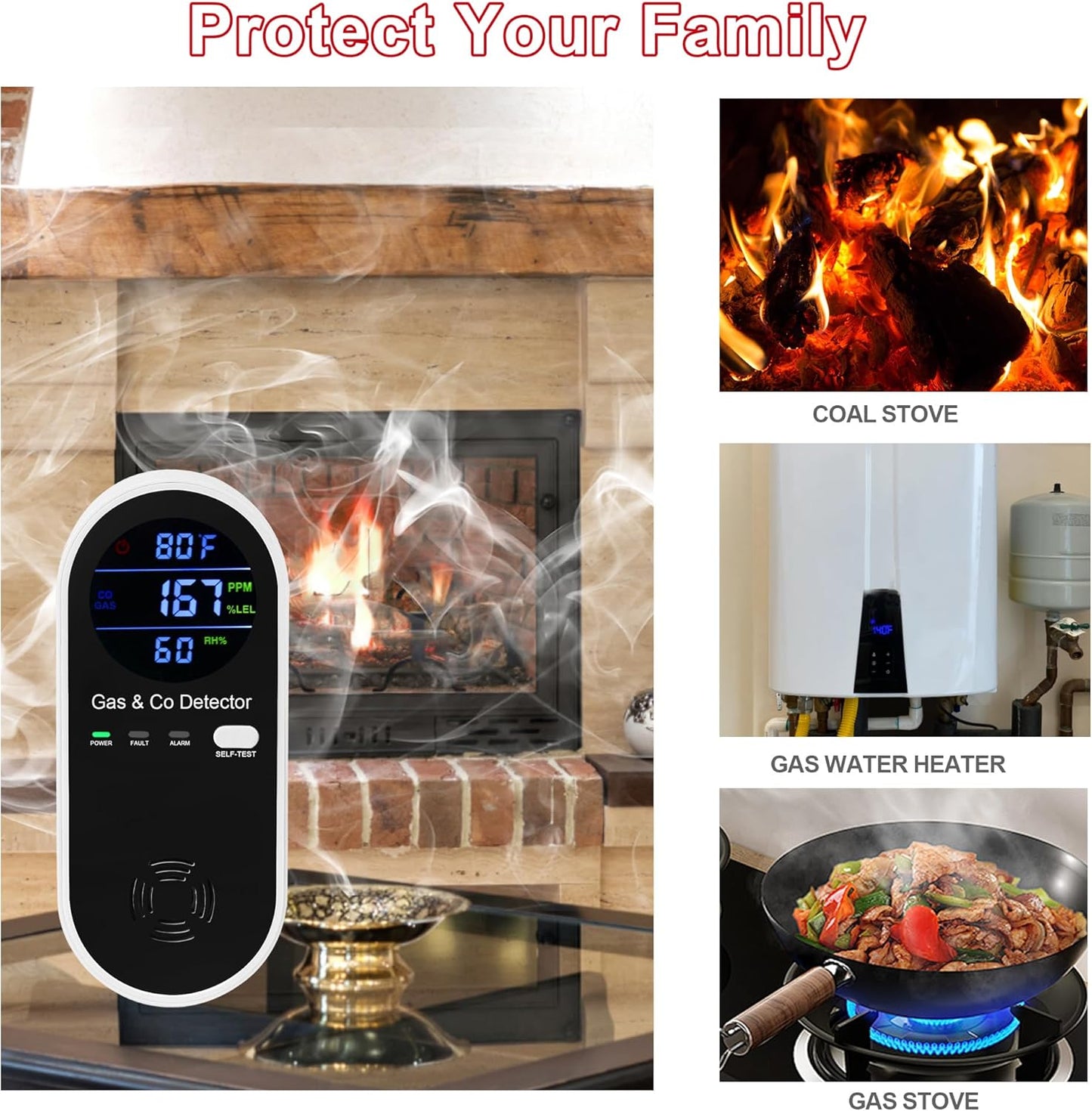 Koabbit Explosive-Gas & Carbon-Monoxide-Detectors, Plug in Carbon Monoxide Alarm,Natural Gas Detector,4-in-1 Combustible Gas & CO Detector with Fahrenheit(°F) & Humidity for Home,RV,Apartment