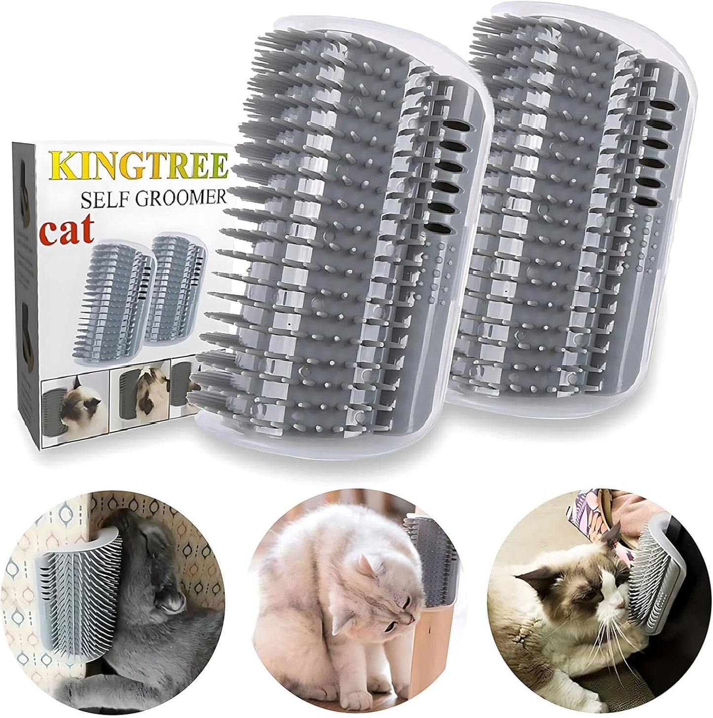 Kingtree Cat Corner Scratcher Self Groomer with Catnip, 2 Pack Softer Cat Face Scratchers Wall Corner Grooming Massage Combs for Long & Short Fur Cats