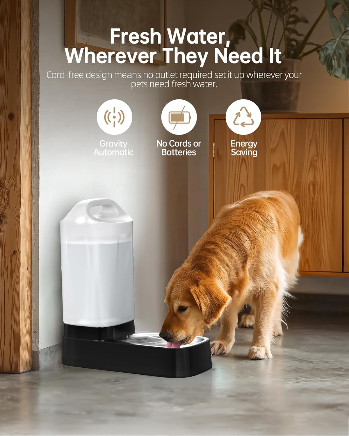 Automatic Dog Water Bowl Dispenser - 2.4 Gallon Gravity Pet Water Dispenser with 304 Stainless Steel Bowl, Dog Auto Feeders Bowls Self Waterer, Easy-Carry Handle for Large Dogs & Cats, Multi-Pet Home