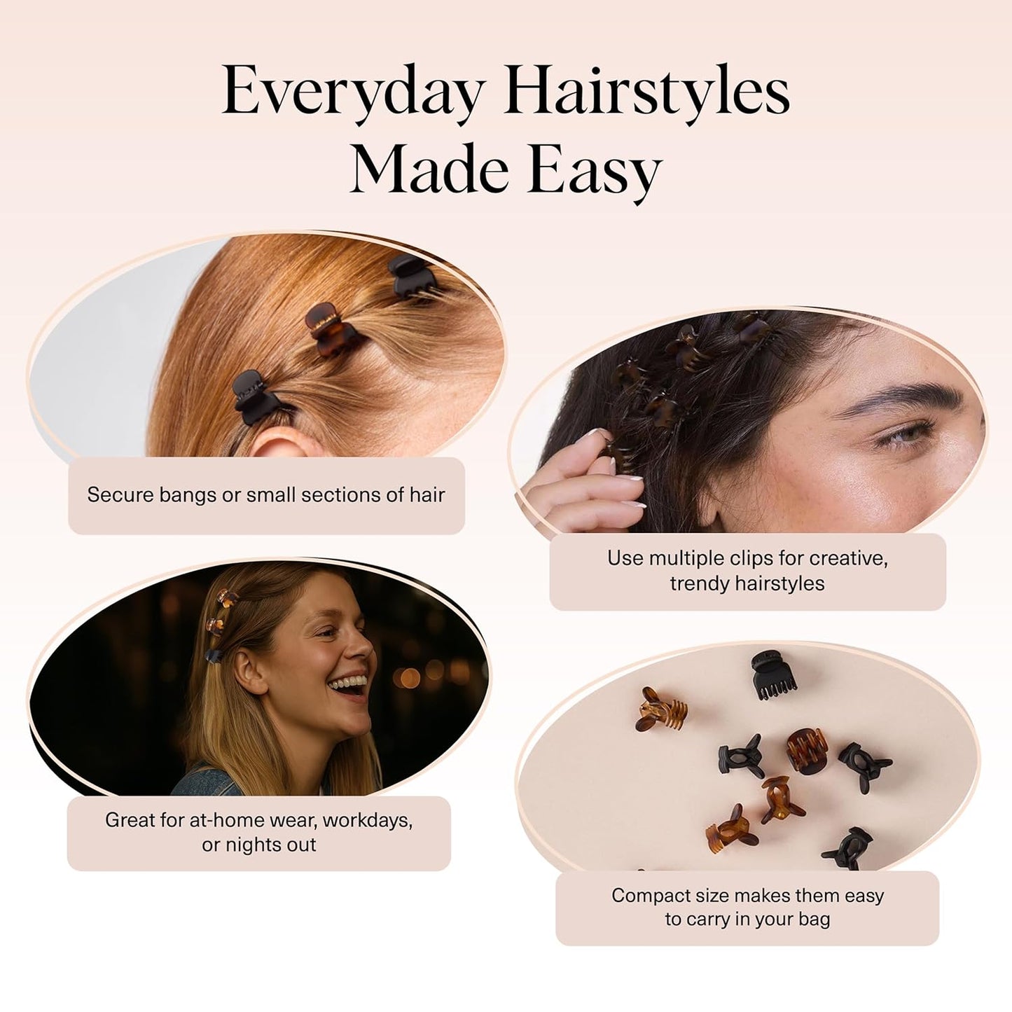 Kitsch Mini Claw Clips for Women - Stylish Small Hair Clips for Kids | Stays In Place Without Pulling or Snagging | Durable & Sturdy Plastic | Ideal Gifts for Women - Tortoise & Black, 16 Pcs