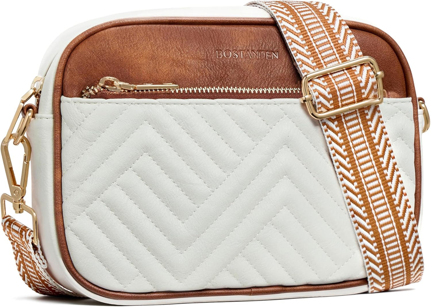 BOSTANTEN Quilted Crossbody Bags for Women Vegan Leather Purses Small Shoulder Handbags with Wide Strap