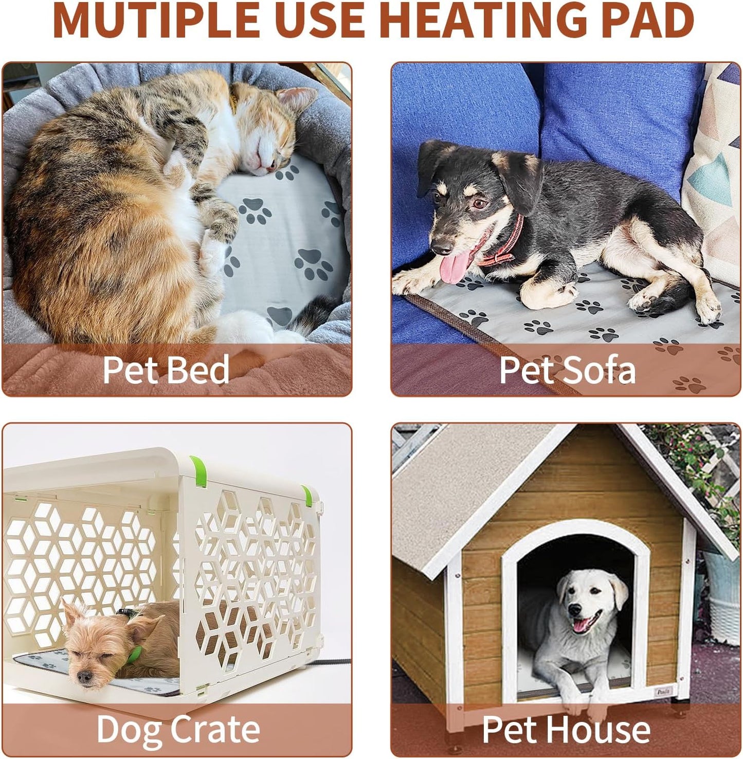 Large Dog Heating Pad 34x21in with Smart Thermostat Switch and Power Line Protection Tube,Obtained MET and UL Dual Certification,Waterproof Pet Heating pad, Suitable for Dogs of All Ages