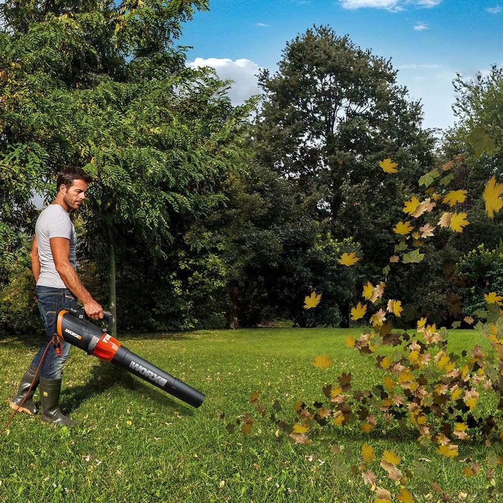 WORX 12 Amp Electric Leaf Blower, Turbine Blower for Lawn Care with 600 CFM & 2 Speed Control, Corded, WG520