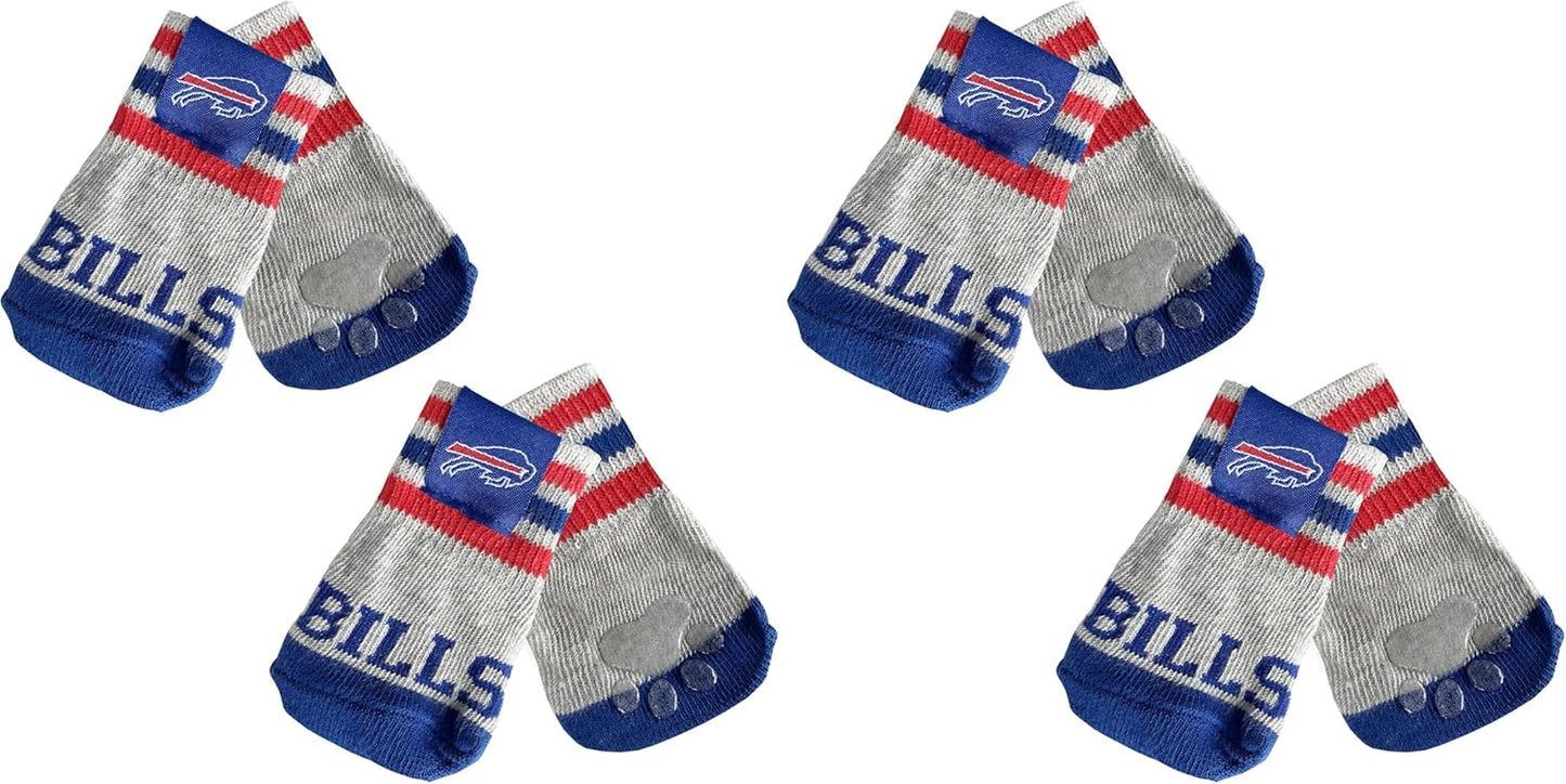 NFL Buffalo Bills Anti Slip Dog Socks with Elastic Ribbed Top, Size X-Small/Small. Indoor/Outdoor Socks, Best Dog Paw Protector, 2 Pairs, Cool Puppy Supplies with NFL Logo of Bills Football Team
