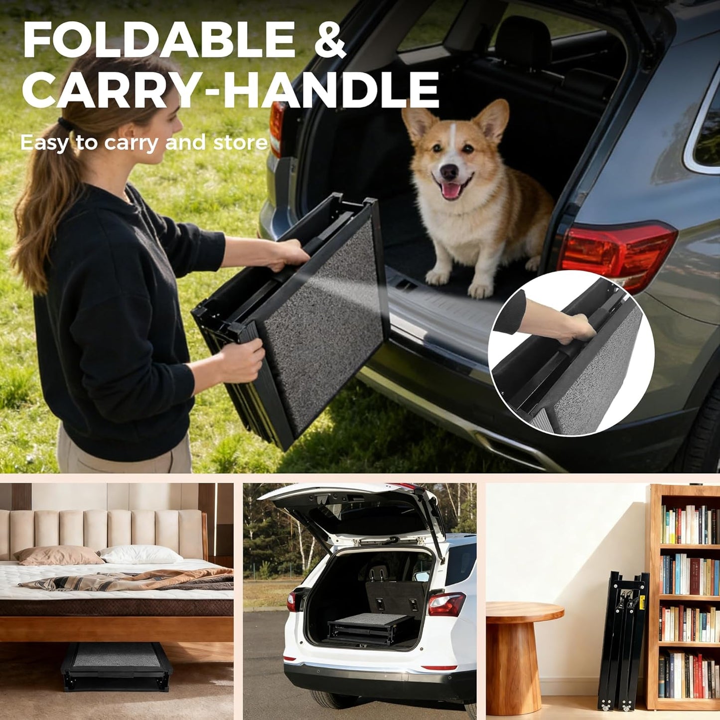 Dog Ramp for Car, 71" Extra-Long & 20" Wide Folding Pet Ramp for SUV & Truck, Heavy-Duty 250 lbs Support, Non-Slip Traction Surface, Portable Pet Ramp for Medium & Large Dogs
