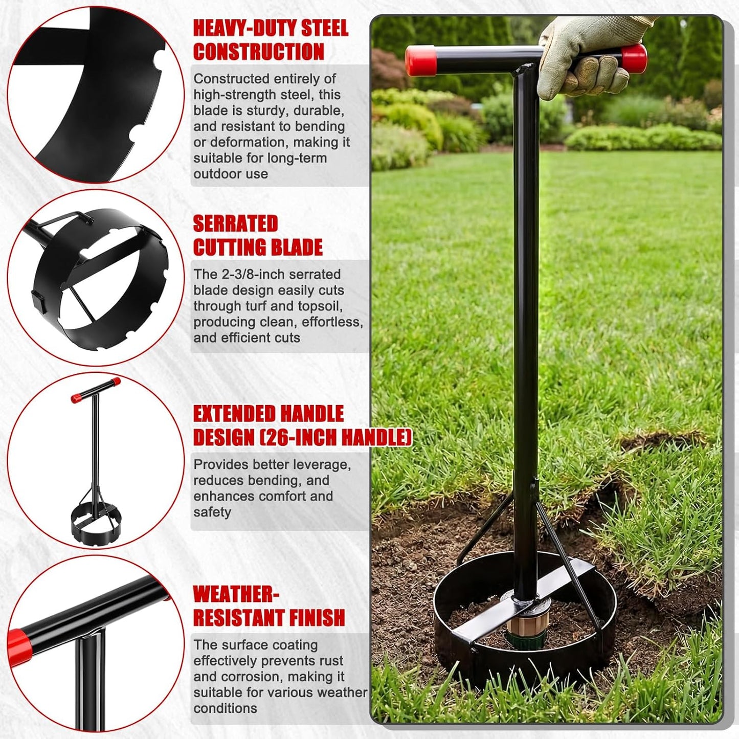 Sprinkler Donut Cutter 7 Inch Grass Trimmer Sod Cutter for Sprinkler Heads Steel Vinyl Coated Handle Efficient Lawn Care Tool for Precise Grass Cutting Around Sprinklers