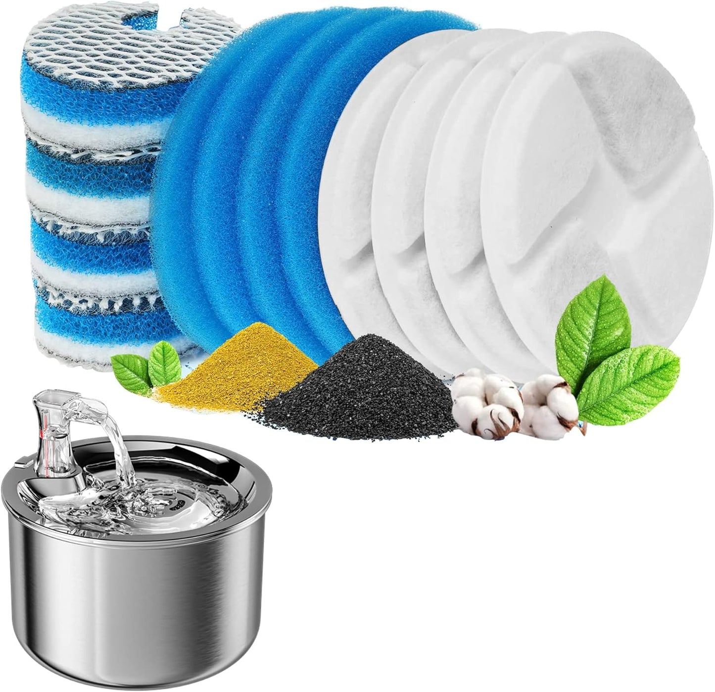 Cat Water Fountain Filters 4 Pack for Replacement for Round 2L/67oz Stainless Steel Cat Fountain Triple Filtration Replacement Filters