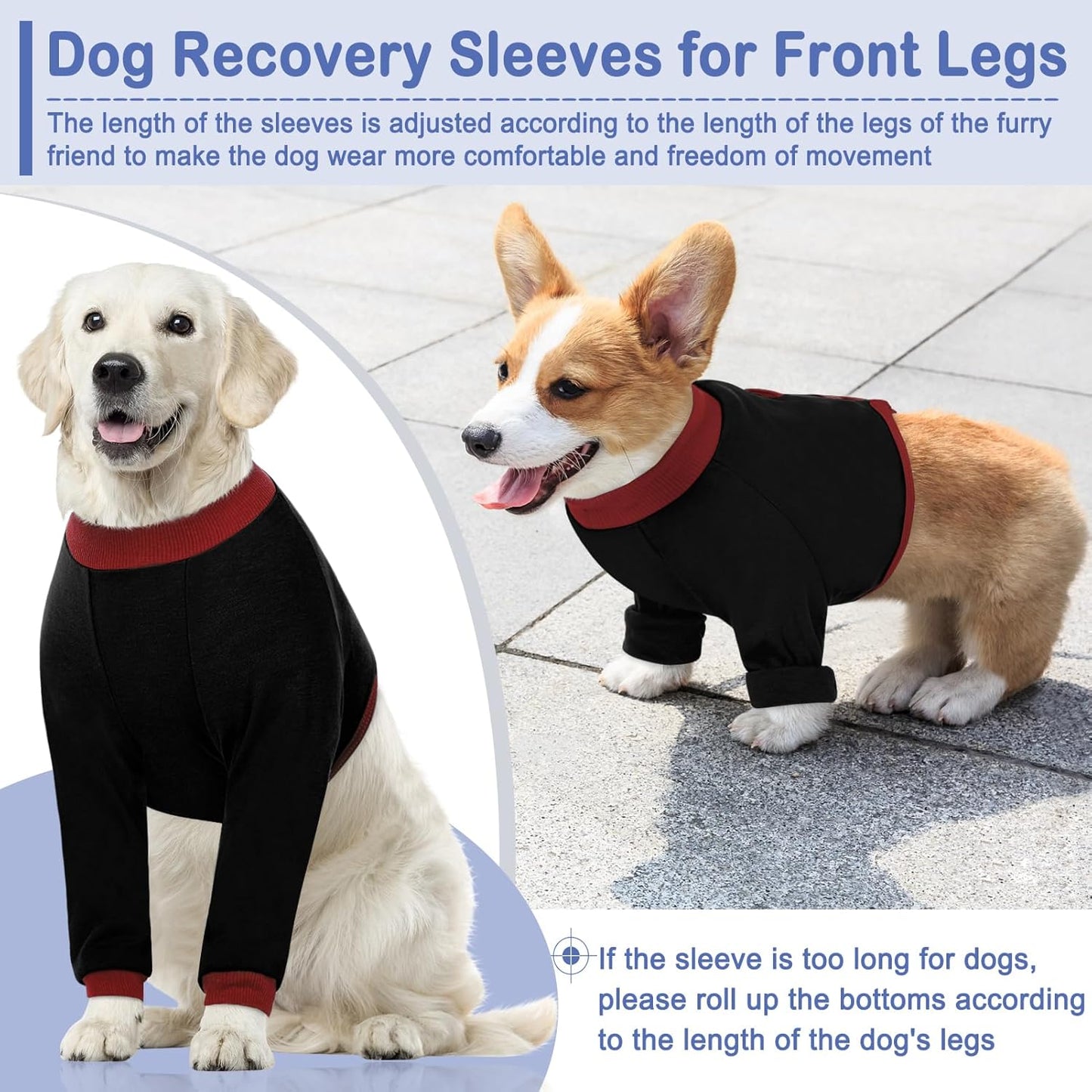 KOESON Dog Recovery Sleeve for Front Legs, Soft Pet Recovery Suit After Surgery, Adjustable Dog Leg Elbow Protector, Pet Wound Care Shirt to Stop Licking, E-Collar Cone Alternative, Black 2XL
