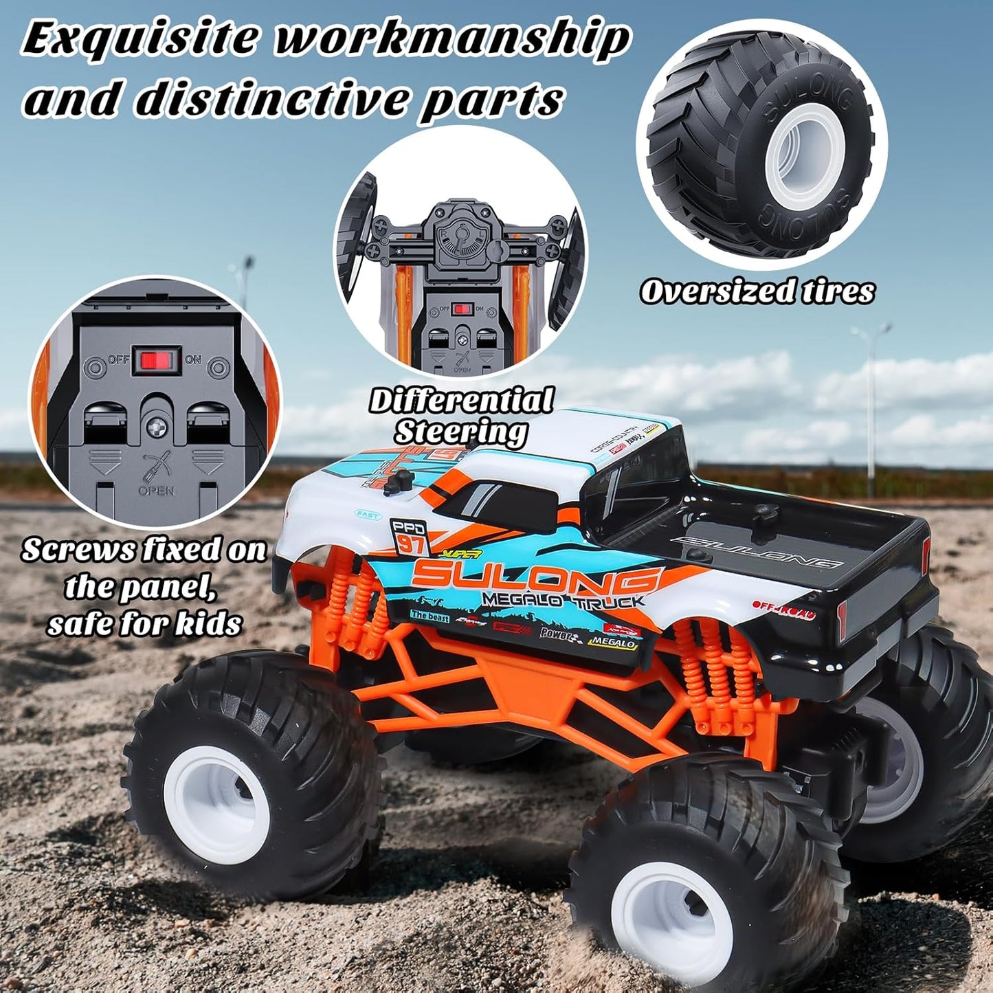 Remote Control Car, 1:16 Scale RC Monster Truck for Boys, 2.4 GHz All Terrain RC Cars for Boys Girls 4-7 8-12, 20 Km/h Off Road RC Truck, Christmas Birthday Gift for Kids and Adult, Orange