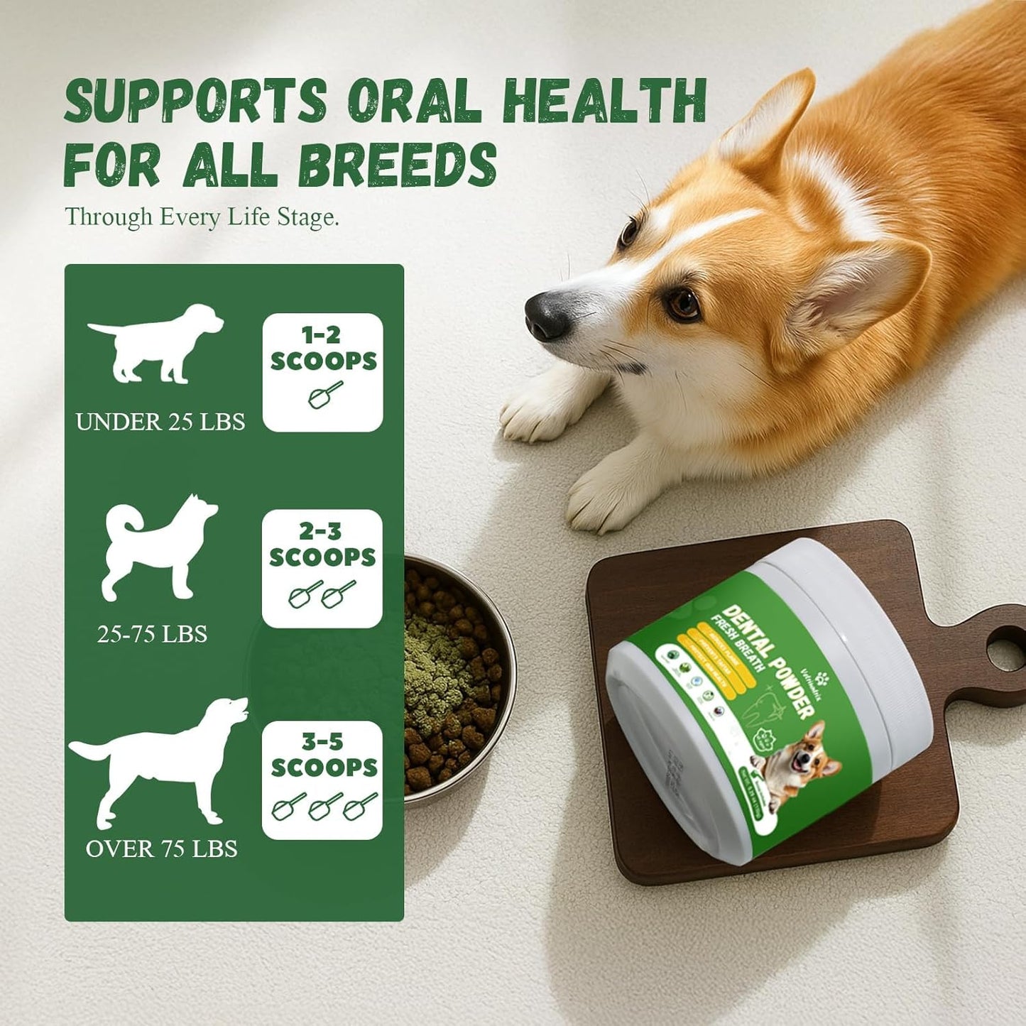Dog Dental Powder, 200g Dental Powder for Dogs Teeth Cleaning and Breath Fresh, Dog Teeth Cleaning Powder with Natural Plants Ingredients and Postbiotics