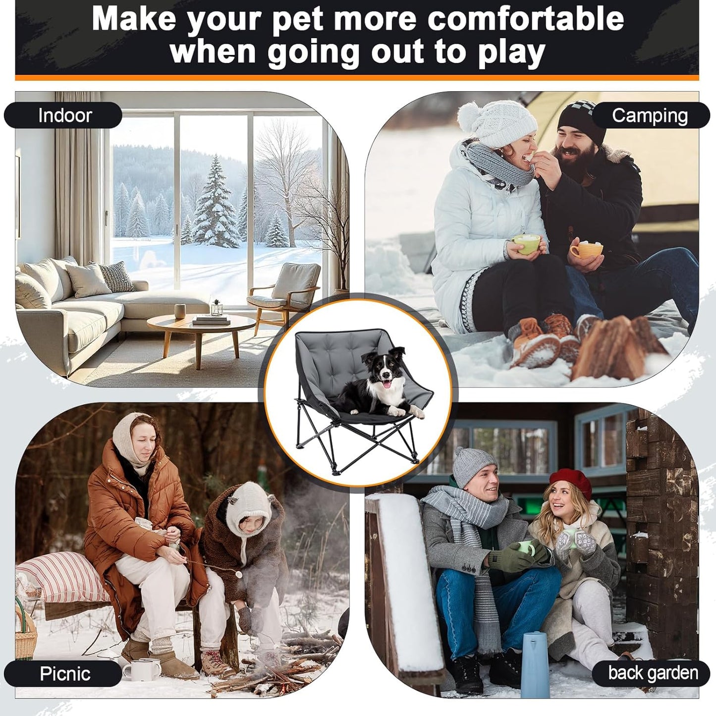 Padded Portable Dog Camping Chairs, Dog Chair Bed for Outdoor, Supports 200 Lbs, Folding Heavy Duty Raised Pet Bed, Patio Lazy Puppy Cot Pet Camping Gear for Backyard