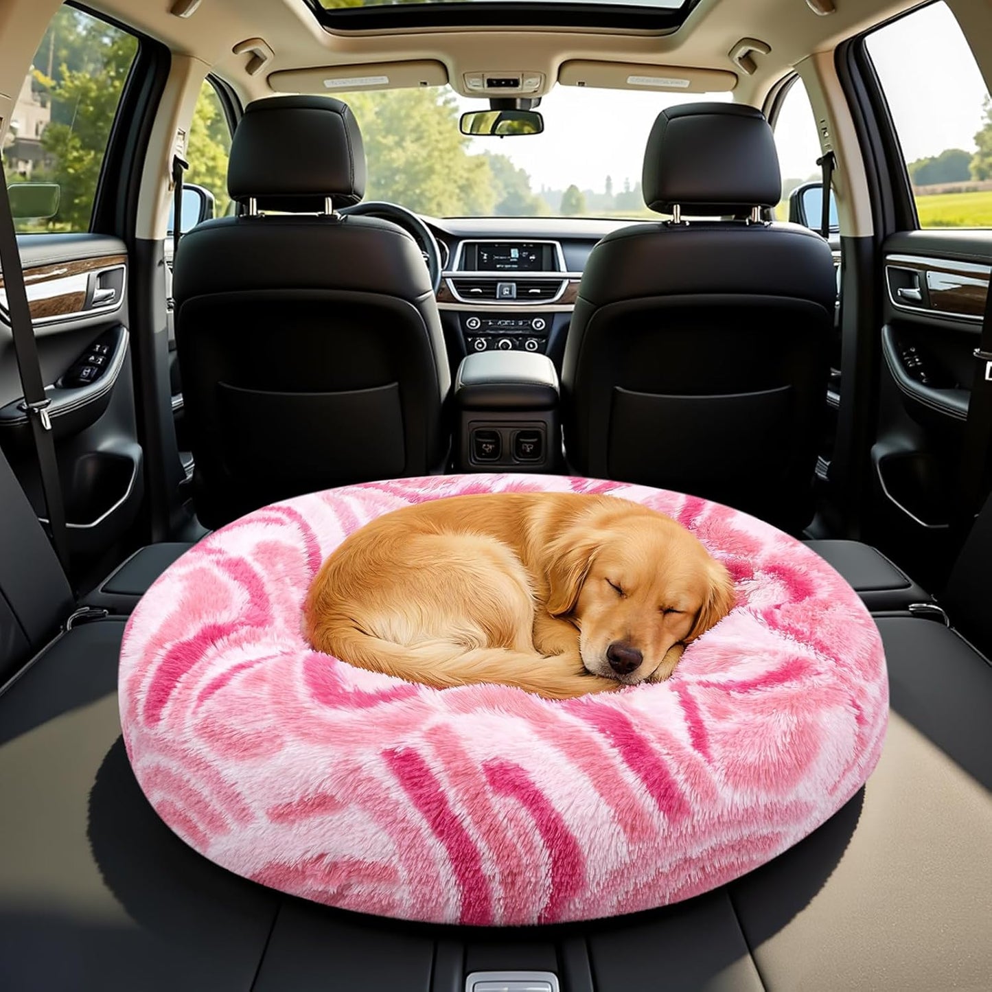 Calming Donut Dog Bed for Small Dogs, Fluffy Round Sofa Burrow Bed, Orthopedic Waterproof Anti-Anxiety Pet Beds with Supportive Edge, Washable Soft Plush Cat Beds with Non-Slip Bottom
