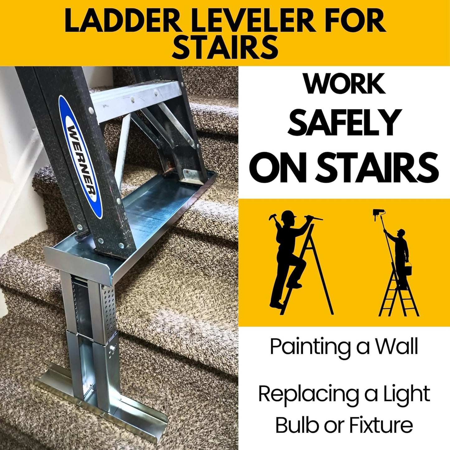 Renovatio Stair Ladder Platform – Ladder Extender & Ladder Leveler for Stairs, Heavy-Duty Adjustable Stabilizer Feet, Galvanized Steel Stairwell Scaffold Platform, 450 lb Load, 24" x 5.5"
