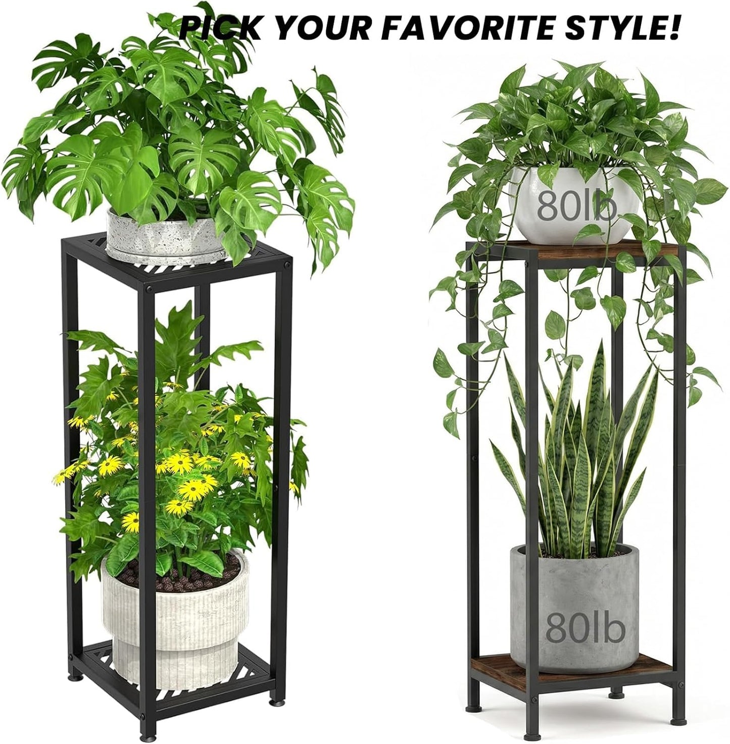 TOSKING Tall Plant Stand Indoor – 2-Tier Modern Metal Shelf, 30" Height & 200 LBS Capacity, Heavy Duty for Living Room, Balcony, Garden (Black)