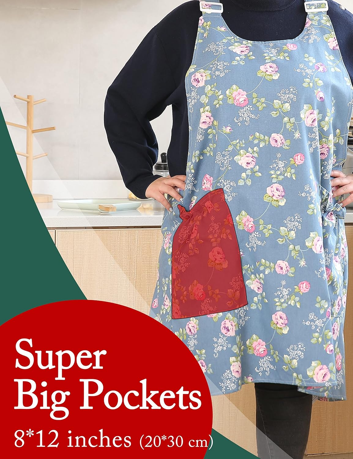 Big Plus Size Aprons for Women with Pockets Cotton Linen Baking Kitchen Cooking