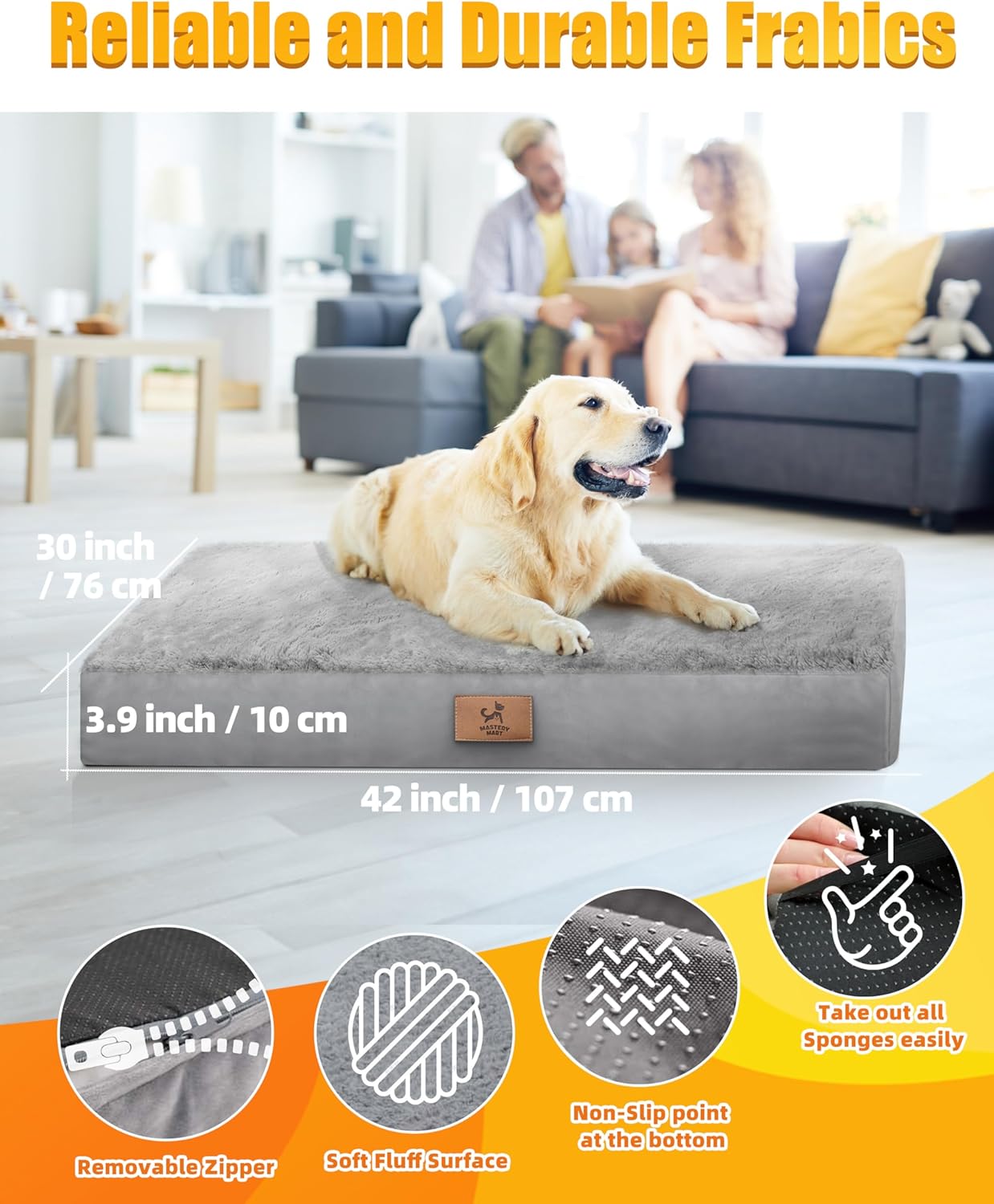 Sytopia Washable Orthopedic Dog Beds, Chew Proof Dog Crate Pad, 42" Orthopedic Tough Dog Mats for Large Dogs, Waterproof and Anti-Slip Bottom – XL