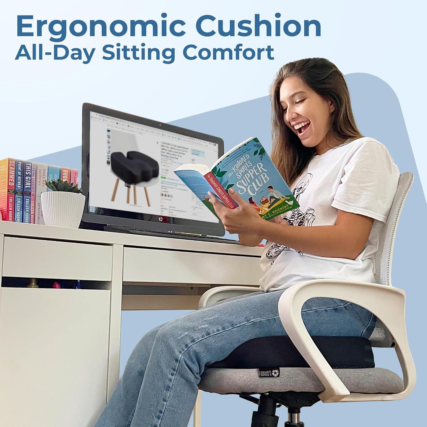 Seat Cushion for Office Chairs - Tailbone, Coccyx Pain Relief - Butt, Pressure & Sciatica Relief - Gaming, Wheelchair, Car & Desk Pillow, Black