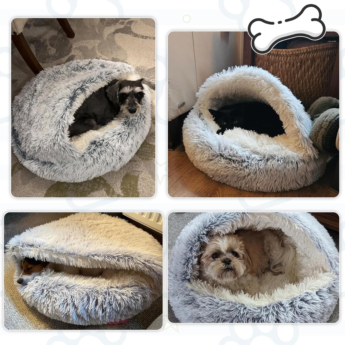 Small Dog Bed, Nest Warm Super Soft Plush Faux Fur Washable Dog Bed with Non-Slip Bottom for Medium Small Dogs Snooze Sleeping Indoor (Gray-65cm/25in)