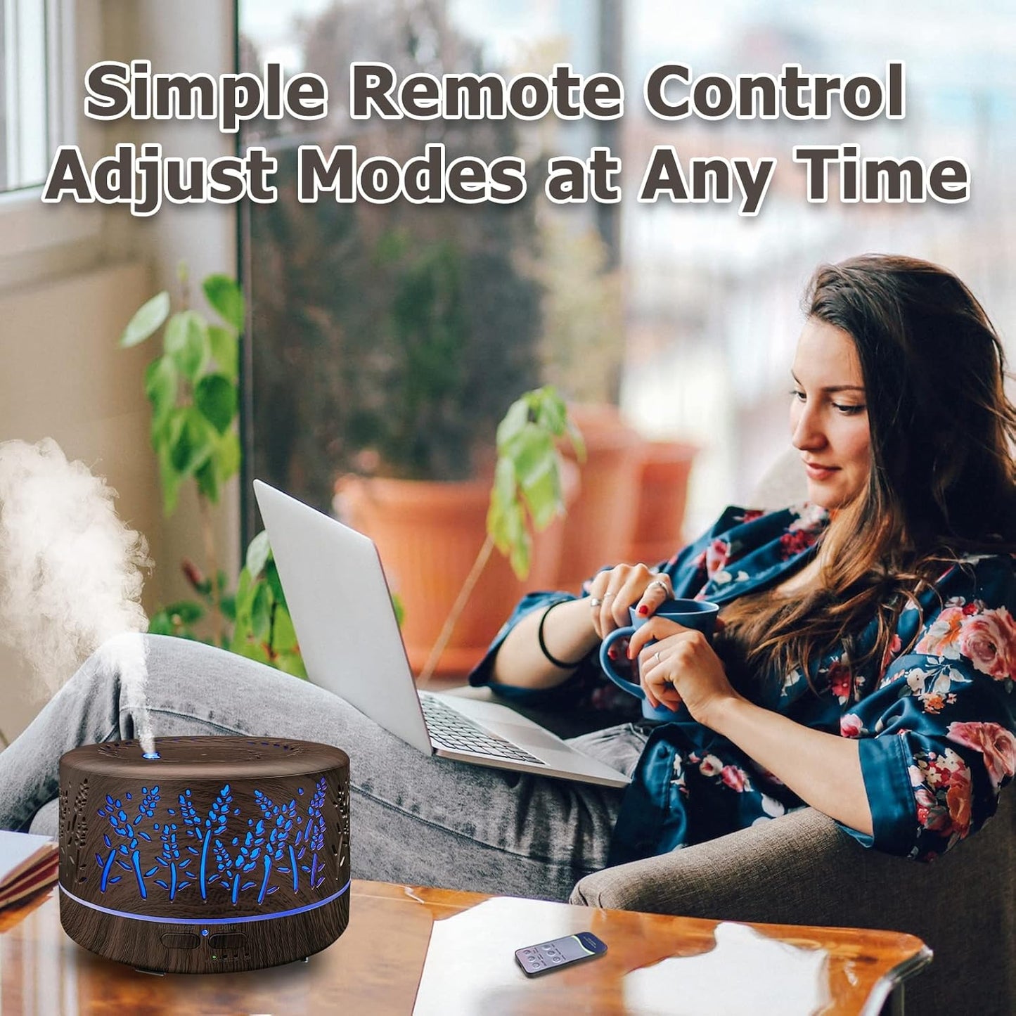 Diffusers for Essential Oils Large Room 600ml,Essential Oil Diffusers for Home with R/C,Cool Mist Humidifier,7 Colors Lights & 3 Mist Mode Waterless Auto Off for Office