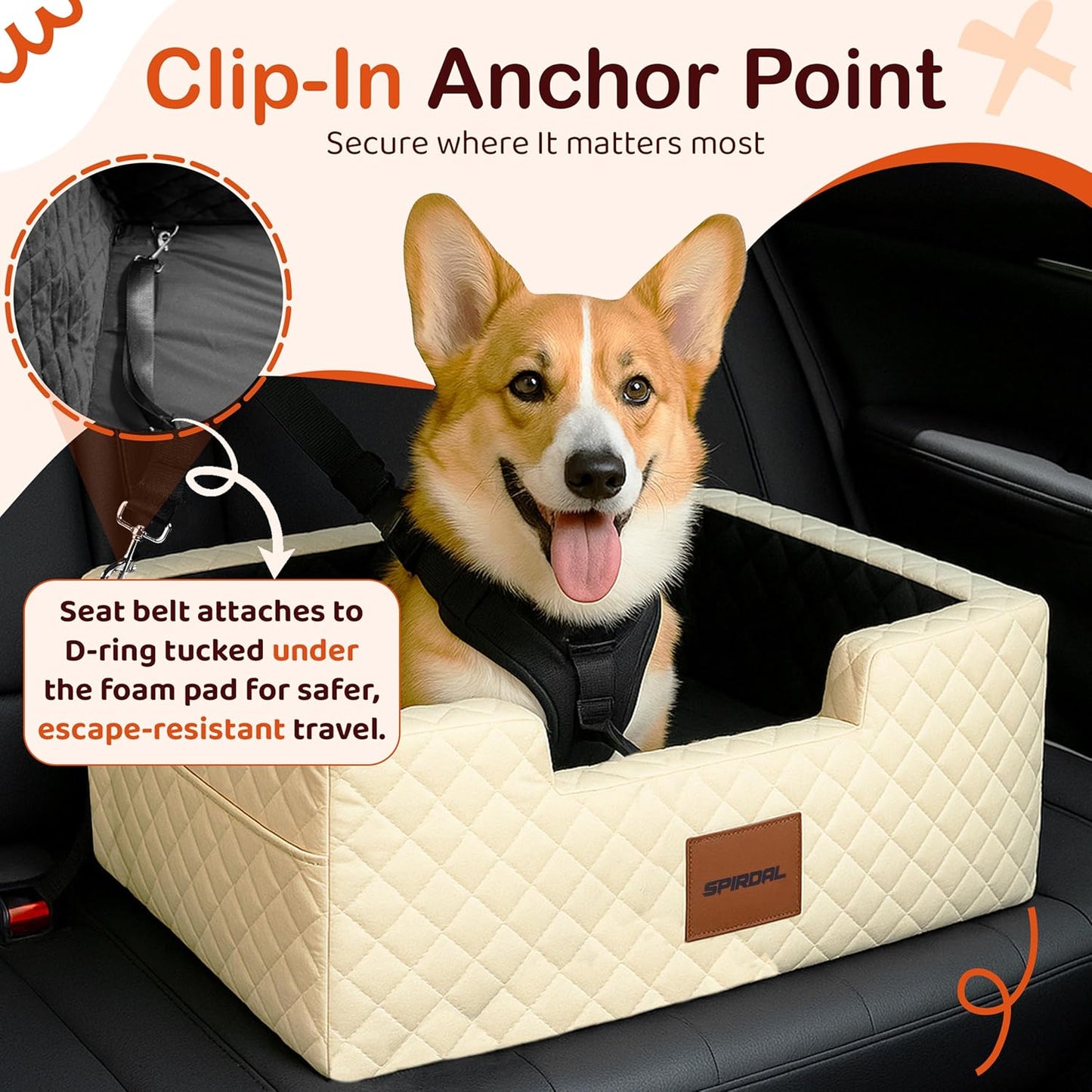 Travel Bed & Booster Seat for 1 Large or 2 Small Dogs | Dog Car Seat for Large and Medium Pets | Plush Car Bed for Vehicles | Removable 600D Oxford Cover, Dual Safety Straps & Non-Slip Base