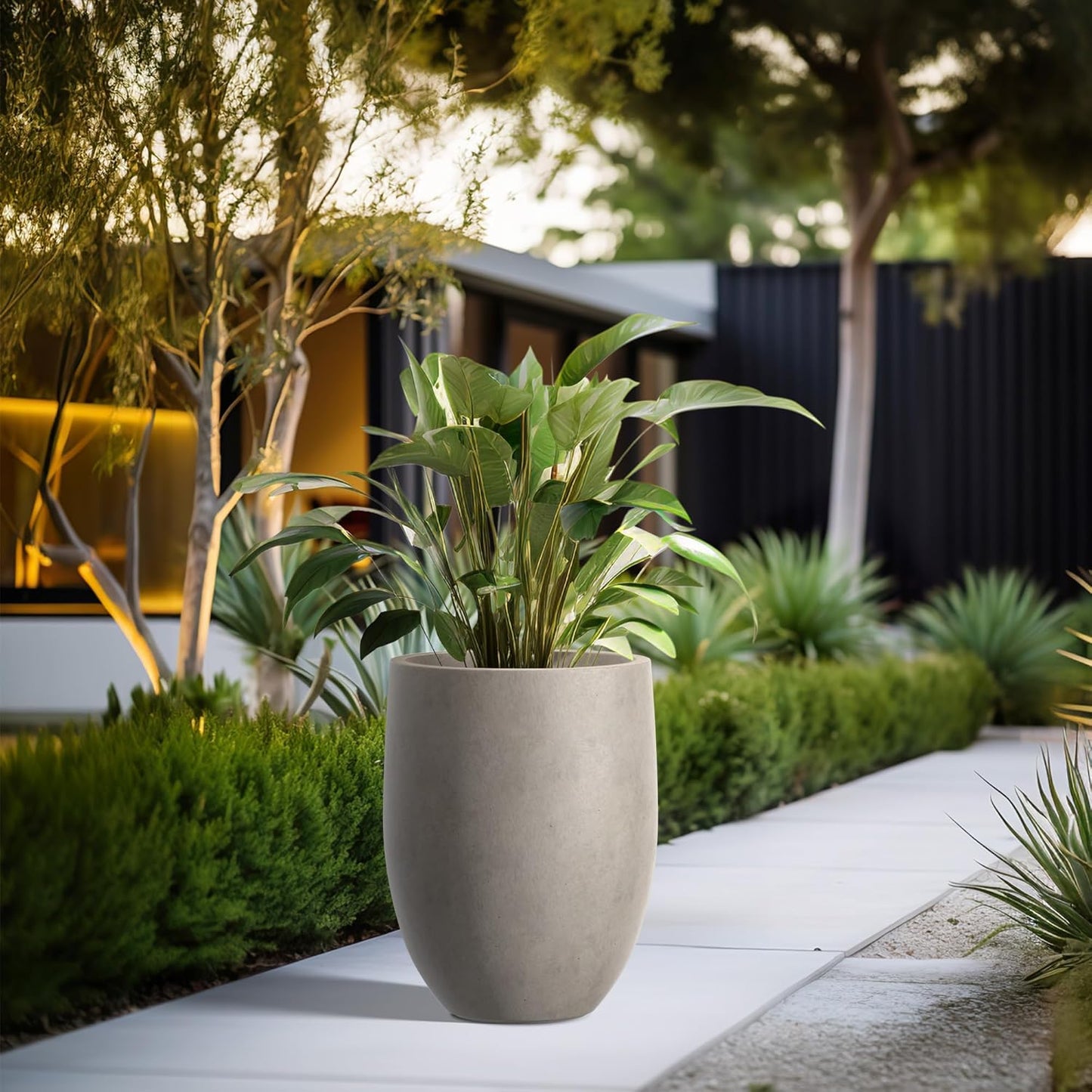 Kante 21.7" H Weathered Concrete Tall Planter, Large Outdoor Indoor Decorative Pot with Drainage Hole and Rubber Plug, Modern Round Style for Home and Garden