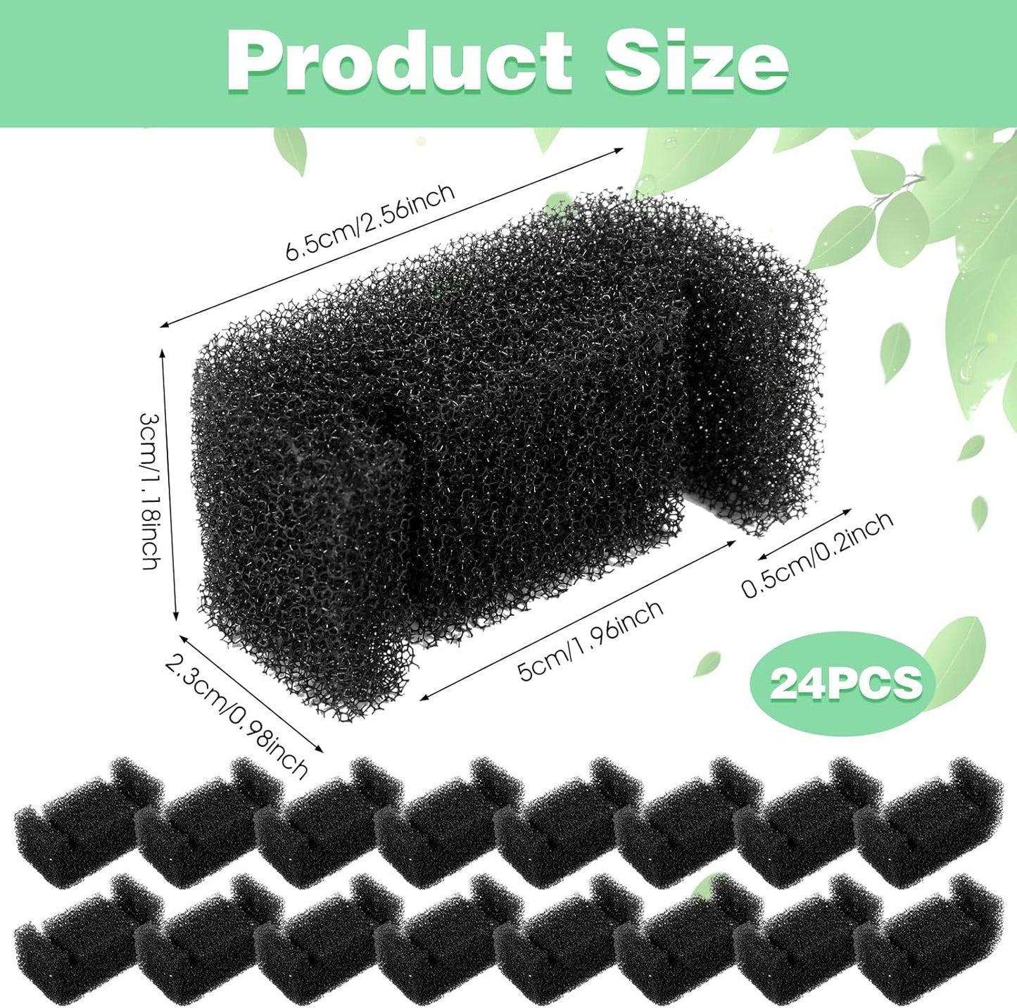 24 Pcs Black Pet Fountain Filter Sponges, U Shape Replacement Foam Pre-Filters Sponge for Cat Dog Water Dispenser Universal Pump Protector