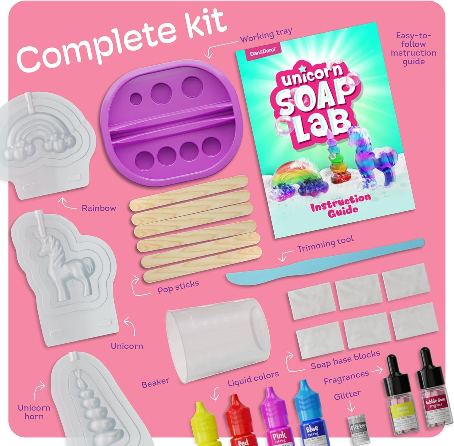 Dan&Darci Unicorn Soap Making Kit - Girls Easter Crafts DIY Project Age 6+ Year Old Kids - Unicorn Girl Gifts - Science Activity Teenage Gift - Make Your Own Soap - Craft Toys Ages 6 7 8 9 10 11 12