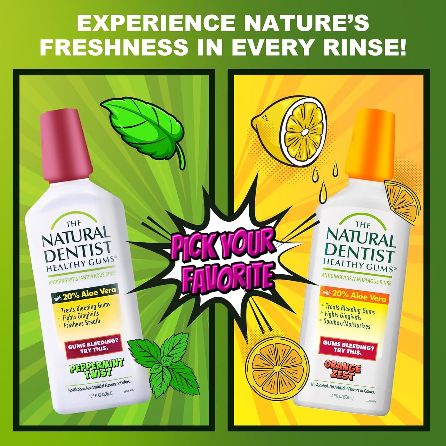 The Natural Dentist Healthy Gums Antigingivitis/Antiplaque Rinse, Adults 12 & Up, Gingivitis Mouthwash, Bleeding Gums Treatment, Safe for Chemotherapy Patients, Aloe Vera, Alcohol-free, 16.9 fl oz