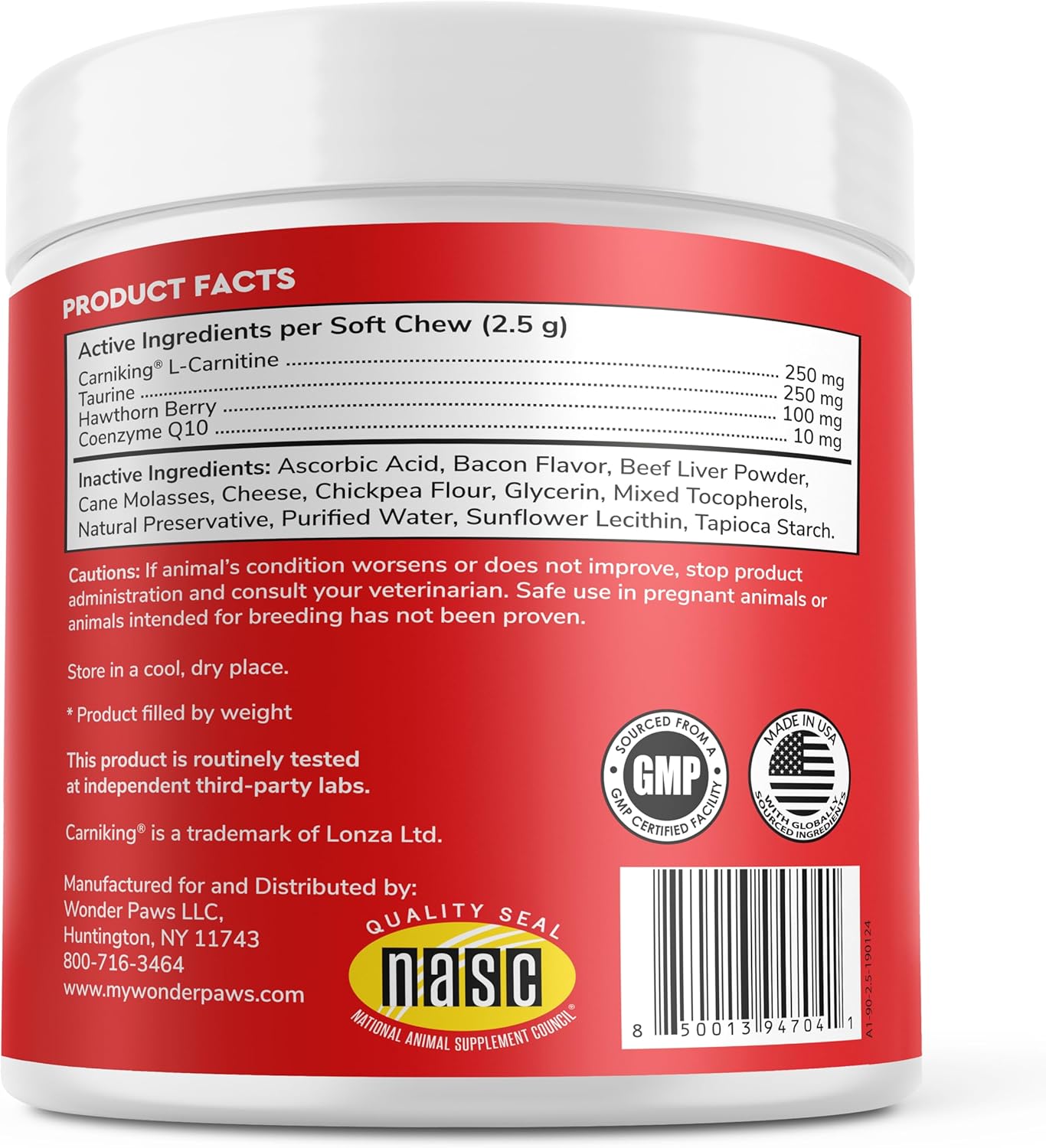 Wonder Paws Cardio Support for Dogs – Cardiovascular Chews Heart Health, Circulation, Energy & Weight Management - with L-Carnitine, Hawthorn Berry, Coenzyme Q10 & Taurine for Dogs – 90 Soft Chews