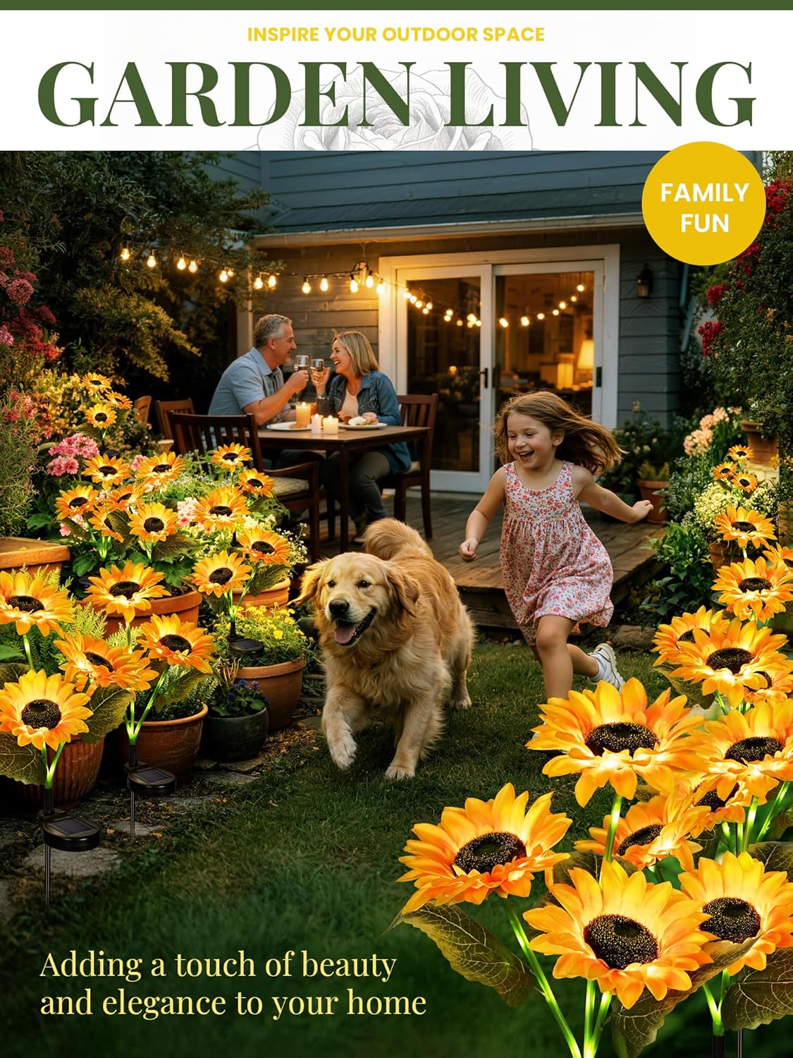 GIGALUMI Solar Garden Lights Artificial Flowers, LED Garden Decor Carefree Sunflower Solar Lights Outdoor Yard Decorations Outdoor, Everlasting Sunflower Decor Gift for Outside Yard Patio (Set of 3)