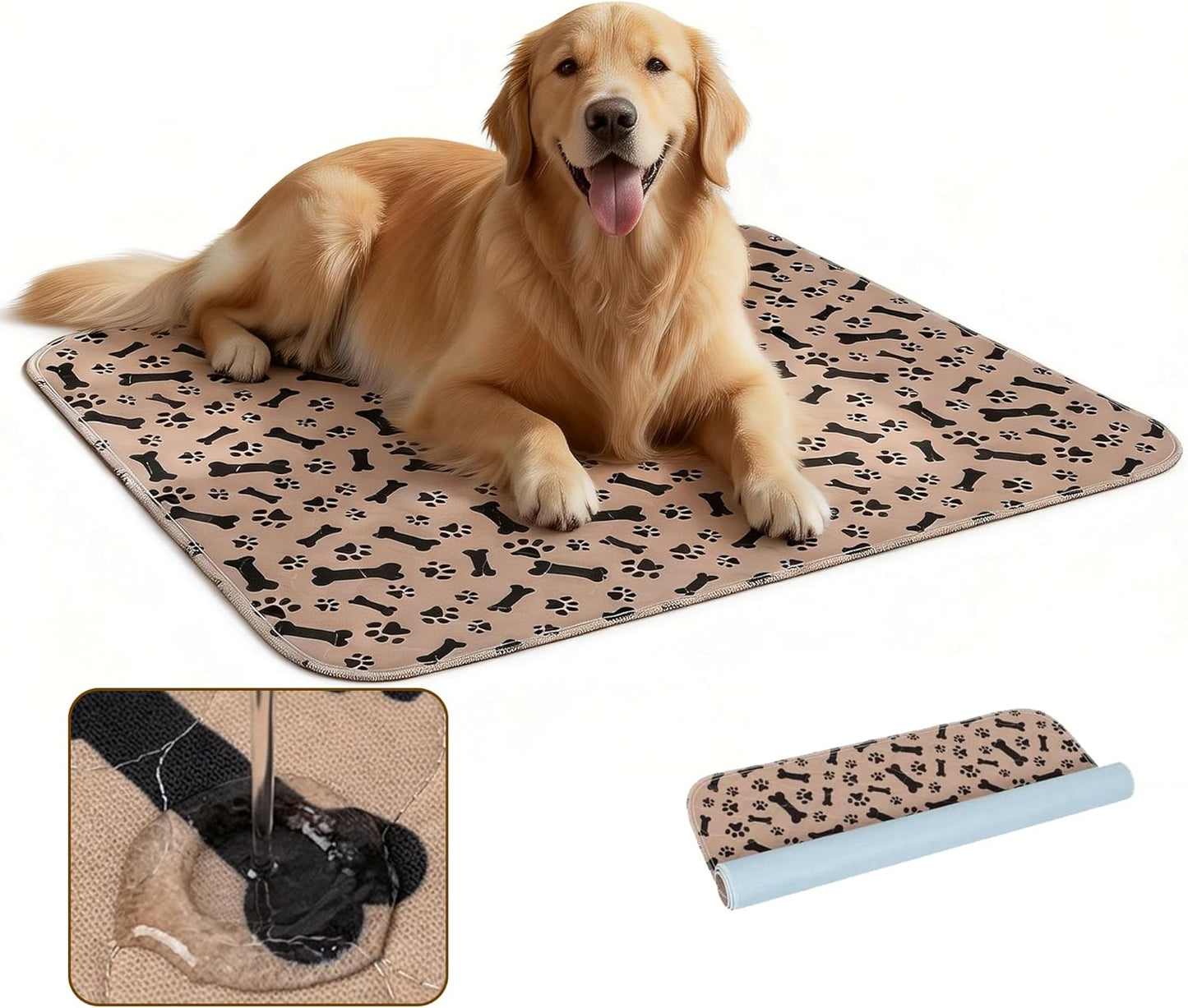 Washable Pee Pads for Dog Stylish Non-Slip and Leak-Proof Pee Ma Ultra-Absorbent Reusable Potty Training Pads Puppy Pads with Pheromones - Leak & Odor Proof for Dogs, Cats, Puppy (Brown, M)