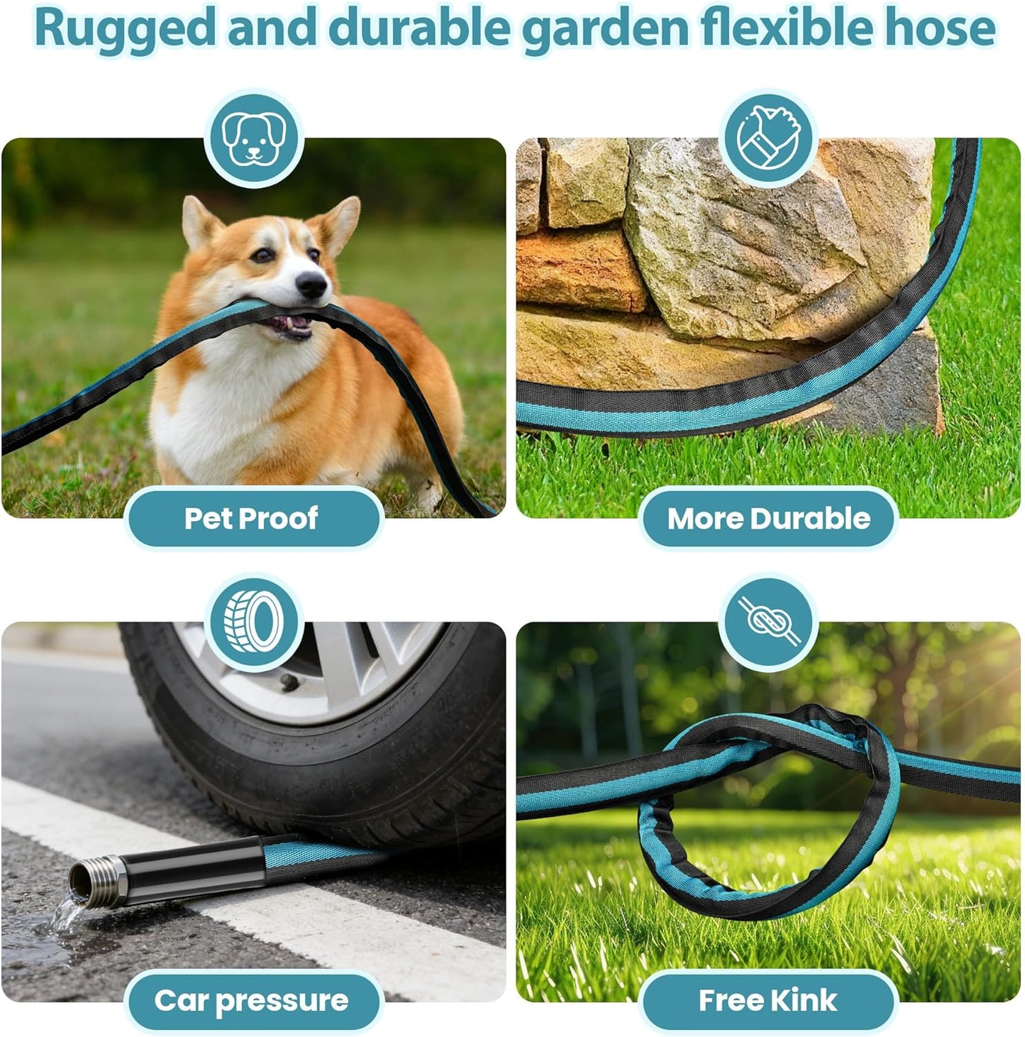 Garden Hose Water Hose 100ft Lightweight Flexible, Kink-Free Outdoor Heavy Duty 3/4" Rustproof Metal Fittings, 10-Pattern 360° Rotating Spray Nozzle for Yard Lawn Car Wash