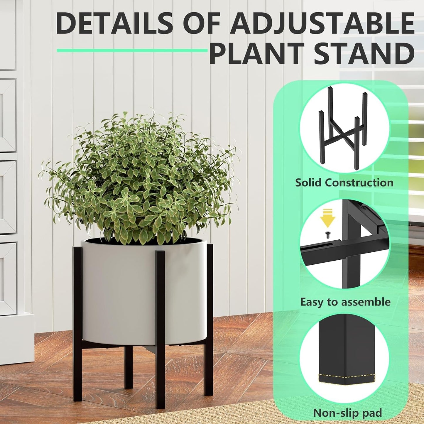 Urban Deco Adjustable Metal Plant Stand Outdoor & Indoor Planter With Stand Fits for 8-14 Inch Plant Holder Mid Century Modern Flower Stand Corner Outdoor Plant Stands for Patio