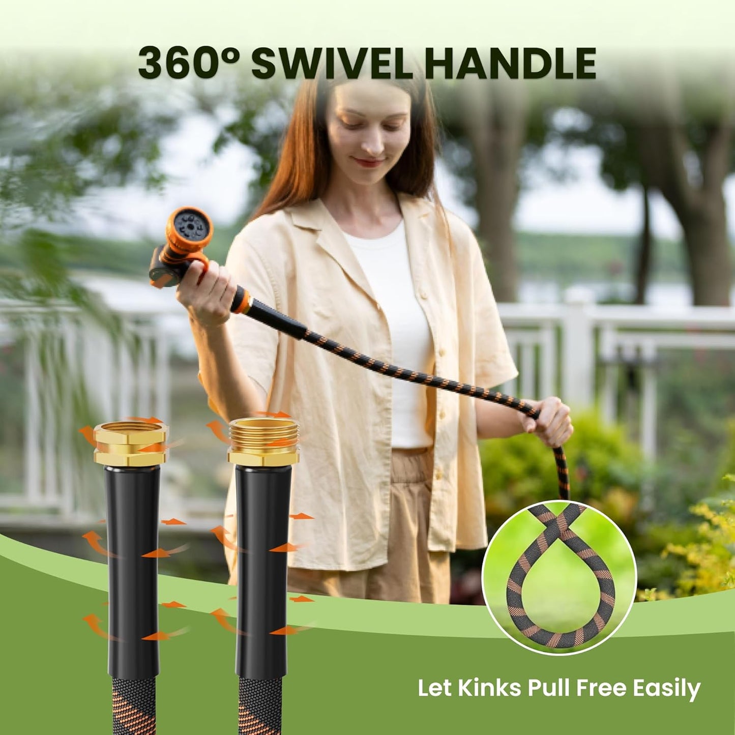 Giraffe Tools Non-Expandable Garden Hose 100FT 1/2” Lightweight Flexible Water Hoses Burst 600 psi with 9 Spray Function Nozzle Heavy Duty Hose